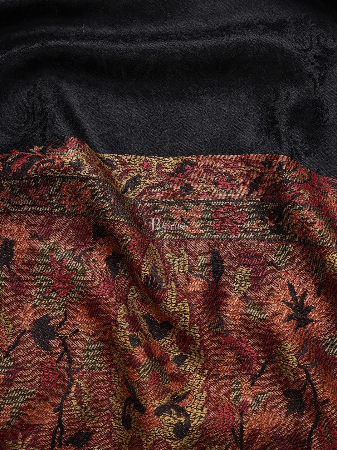 Pashtush India Mens Scarves Stoles and Mufflers Pashtush Mens Extra Fine Wool Stole, With Ethnic Palla Weave Design, Black