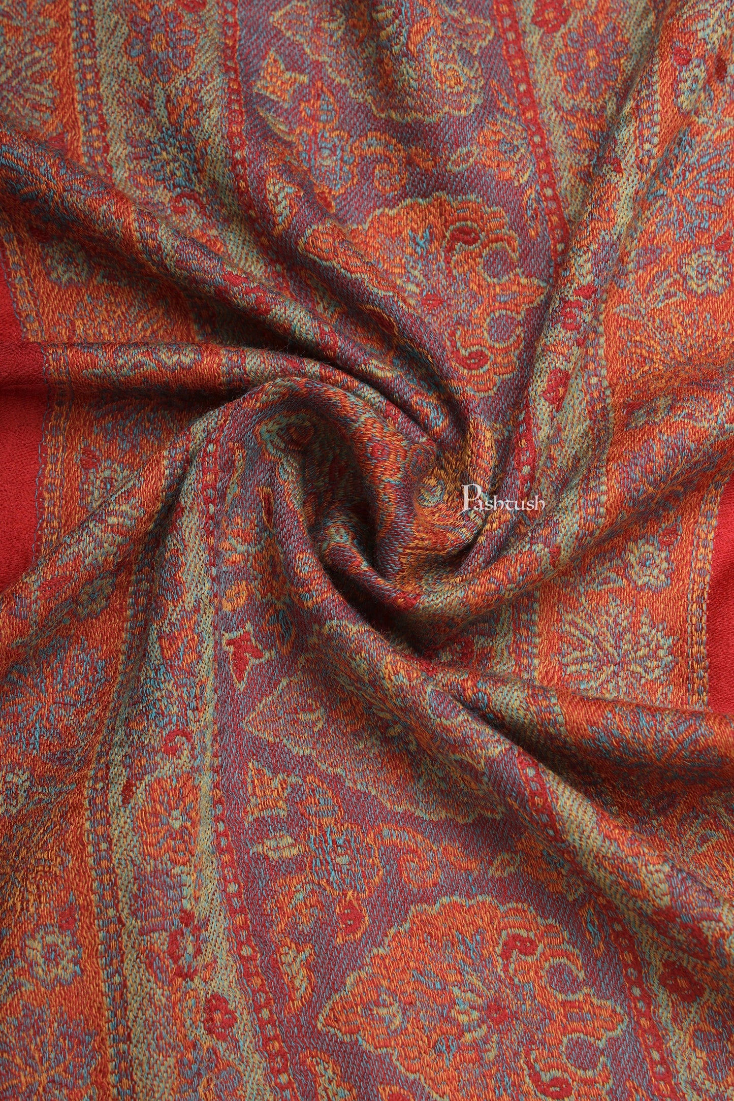 Pashtush India Mens Scarves Stoles and Mufflers Pashtush Mens Extra Fine Wool Stole, Woven Ethnic Palla Design, Maroon