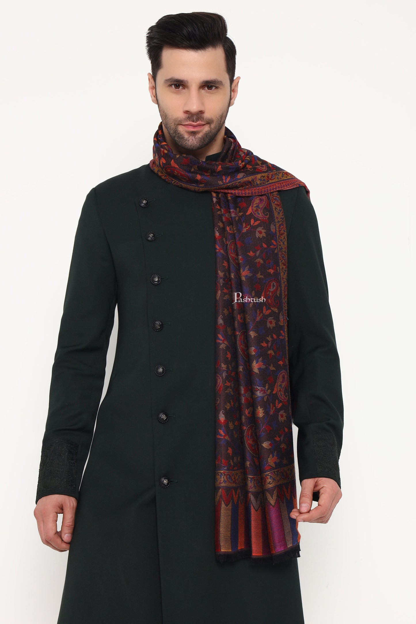Pashtush India Mens Scarves Stoles and Mufflers Pashtush Mens Extra Soft Bamboo Stole, Paisley Weave Design, Blue