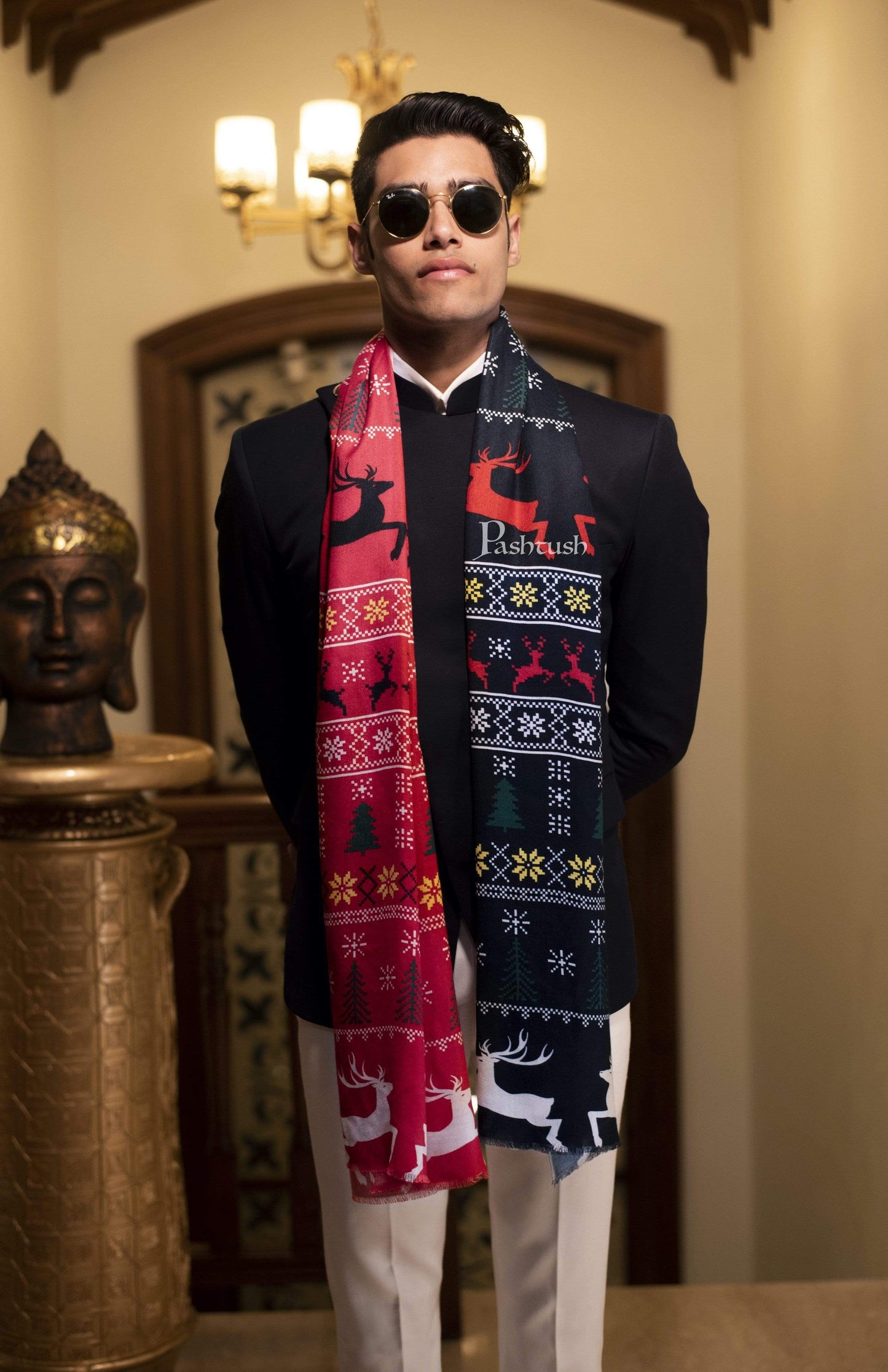 Pashtush India 70x200 Pashtush Mens Extra Soft, Printed Bamboo Scarf