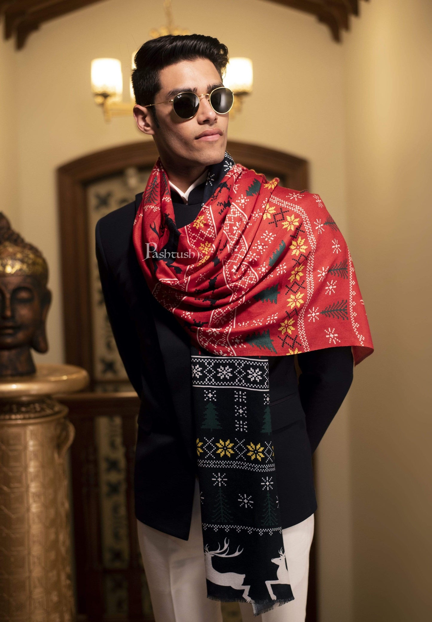 Pashtush India 70x200 Pashtush Mens Extra Soft, Printed Bamboo Scarf