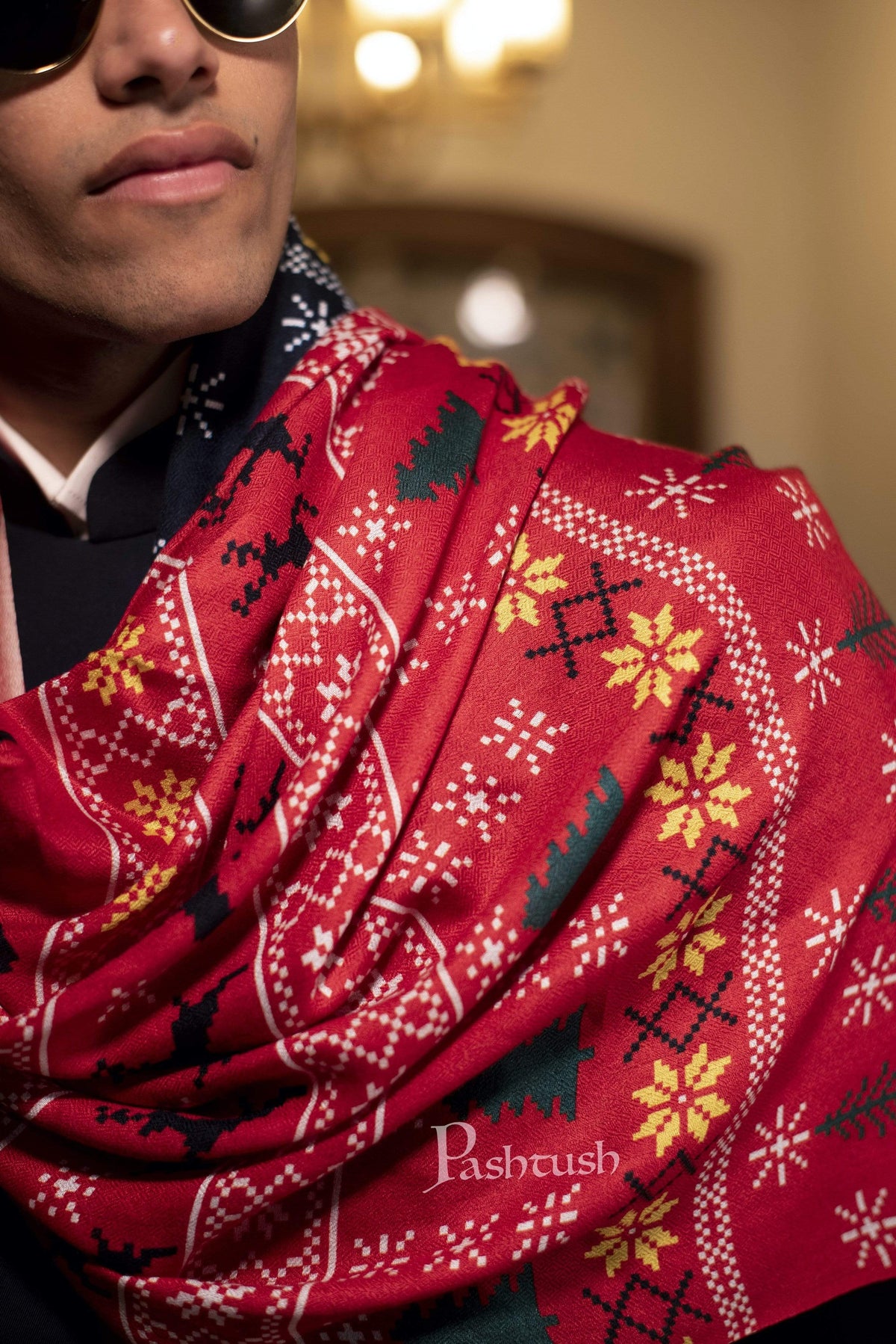 Pashtush India 70x200 Pashtush Mens Extra Soft, Printed Bamboo Scarf
