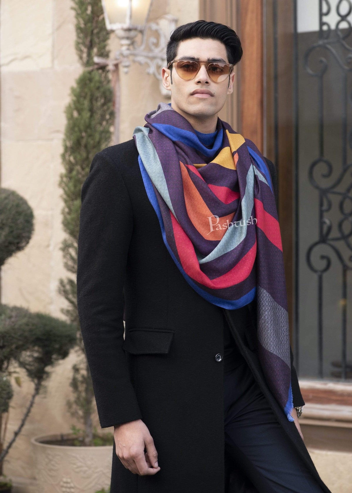 Pashtush India 70x200 Pashtush Mens Extra Soft, Printed Bamboo Scarf, Bold Freedom Stripes