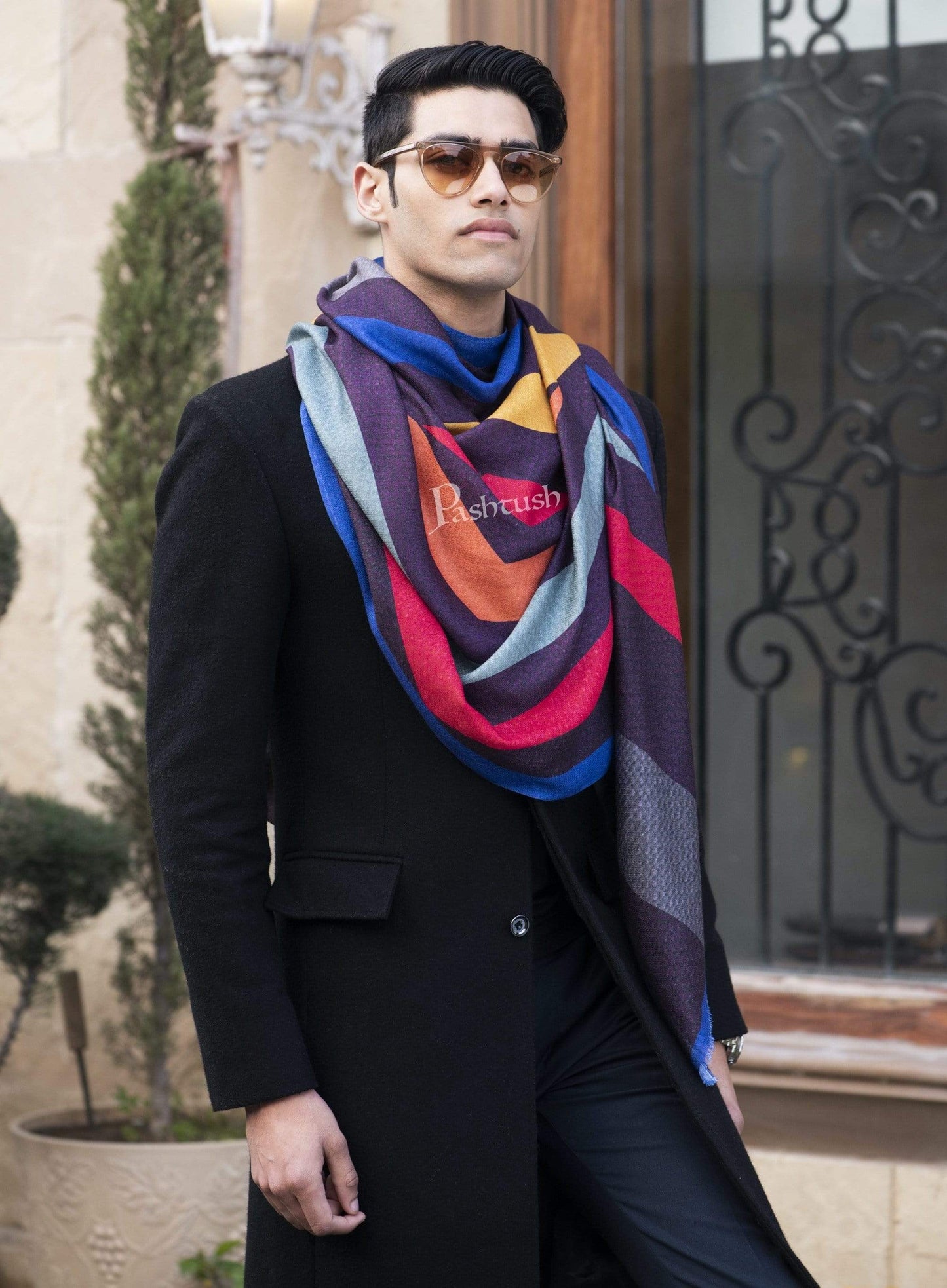 Pashtush India 70x200 Pashtush Mens Extra Soft, Printed Bamboo Scarf, Bold Freedom Stripes