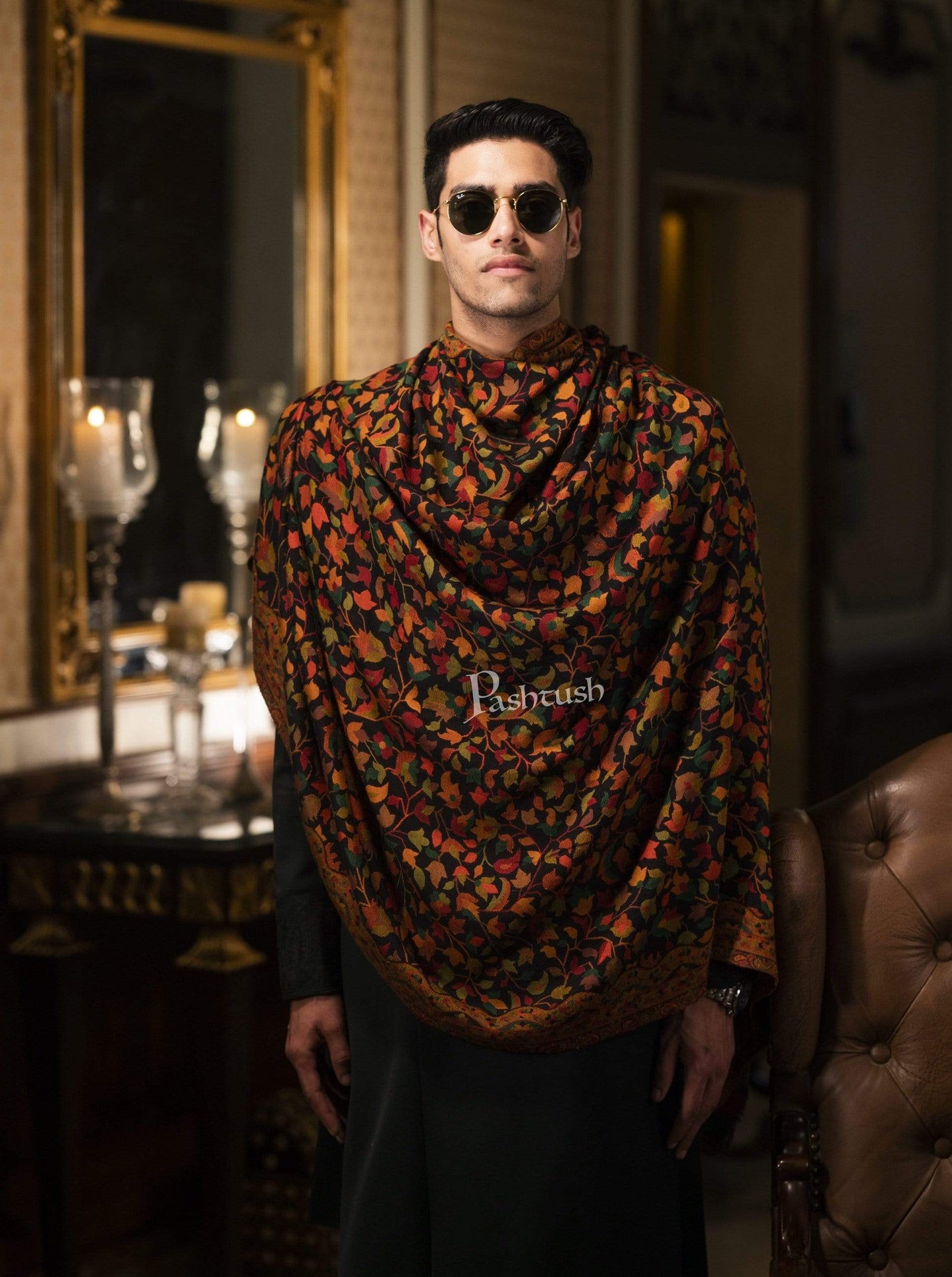 Pashtush India 100x200 Pashtush Mens Extra Fine Soft Kaani Weave Stole, Fine Wool