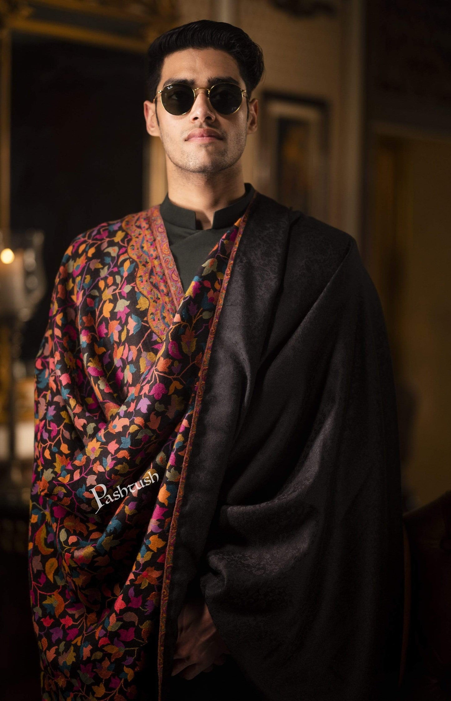 Pashtush India 100x200 Pashtush Mens Extra Soft Wool, Kaani Weave Stole, Fine Wool