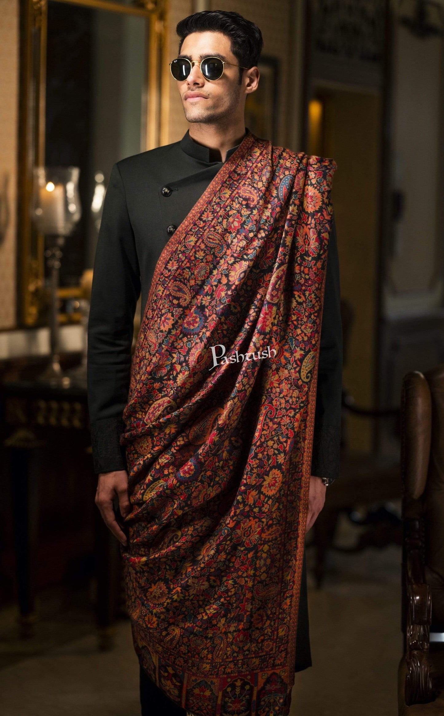 Pashtush India 100x200 Pashtush Mens Extra Soft Wool, Kaani Weave Stole, Fine Wool