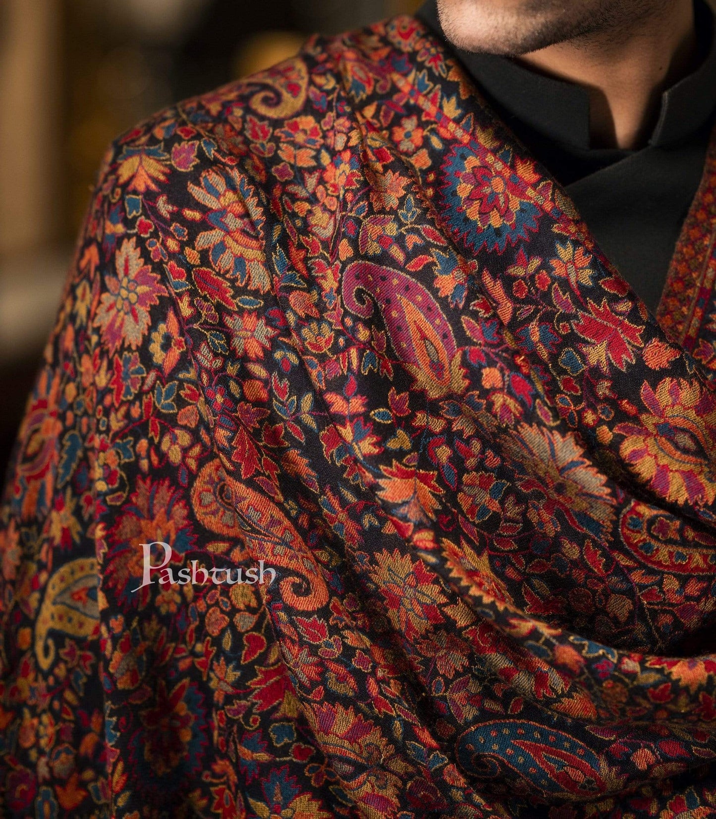 Pashtush India 100x200 Pashtush Mens Extra Soft Wool, Kaani Weave Stole, Fine Wool