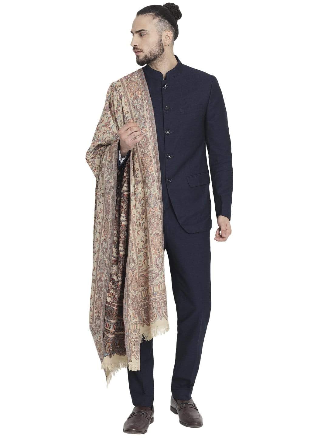 Pashtush India 100x200 Pashtush Mens Faux Pashmina, Ethnic Weave Stole, Beige