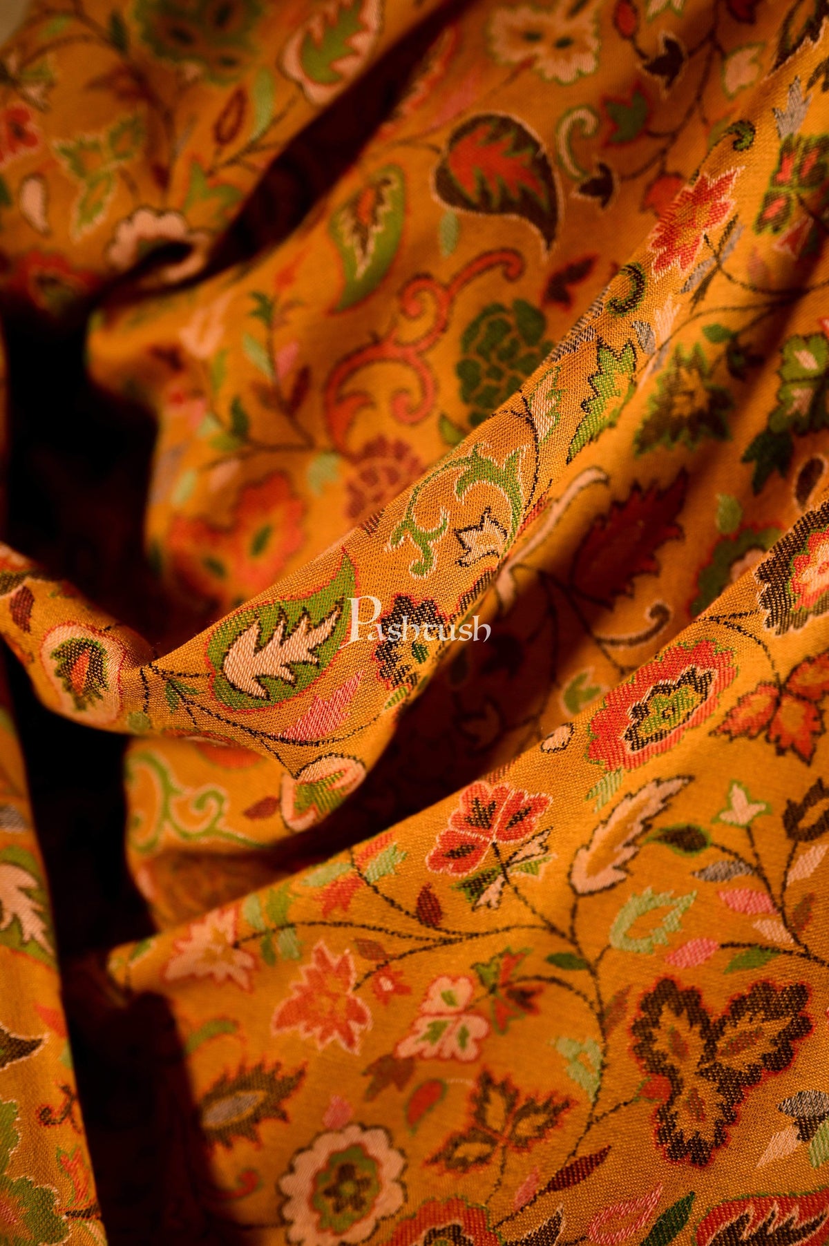 Pashtush India 100x200 Pashtush Mens Faux Pashmina Kaani Weave Shawl, Kashmiri Mustard