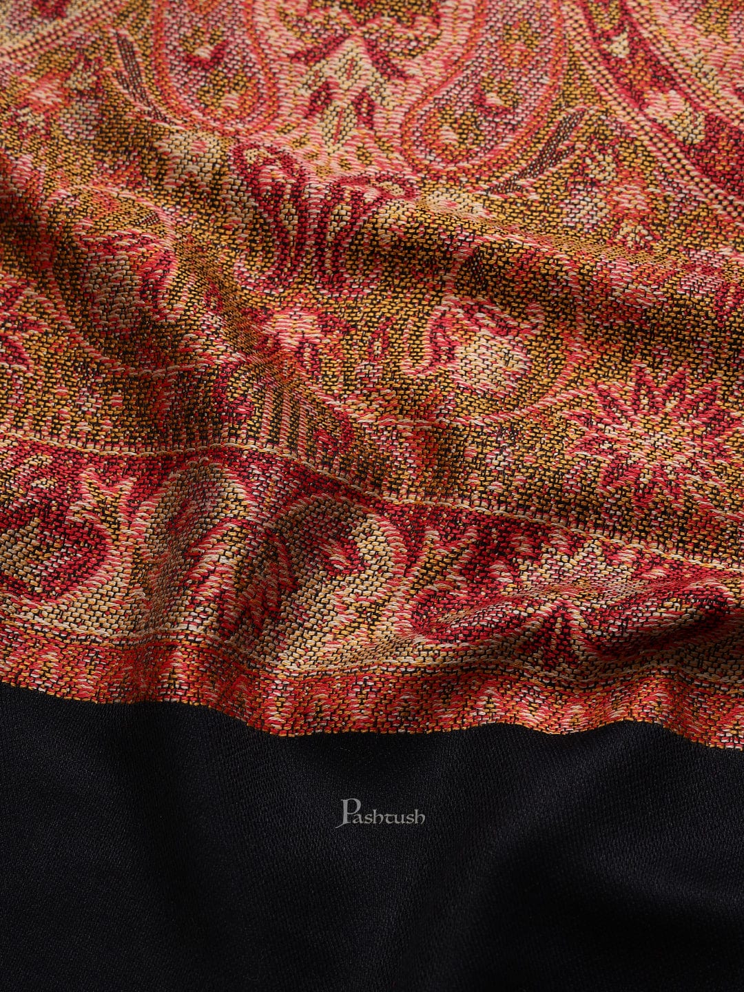 Pashtush India Mens Scarves Stoles and Mufflers Pashtush mens Faux Pashmina Reversible stole, jacquard palla design, Black