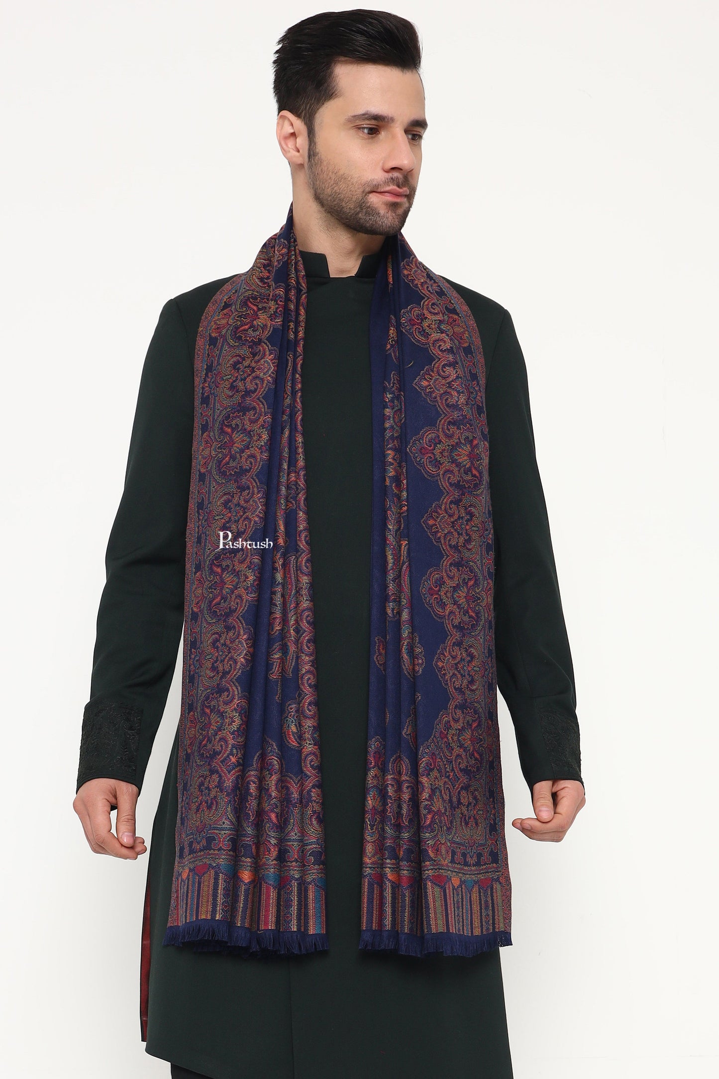Pashtush India Mens Scarves Stoles and Mufflers Pashtush Mens Faux Pashmina Stole, Ambi Design, Blue