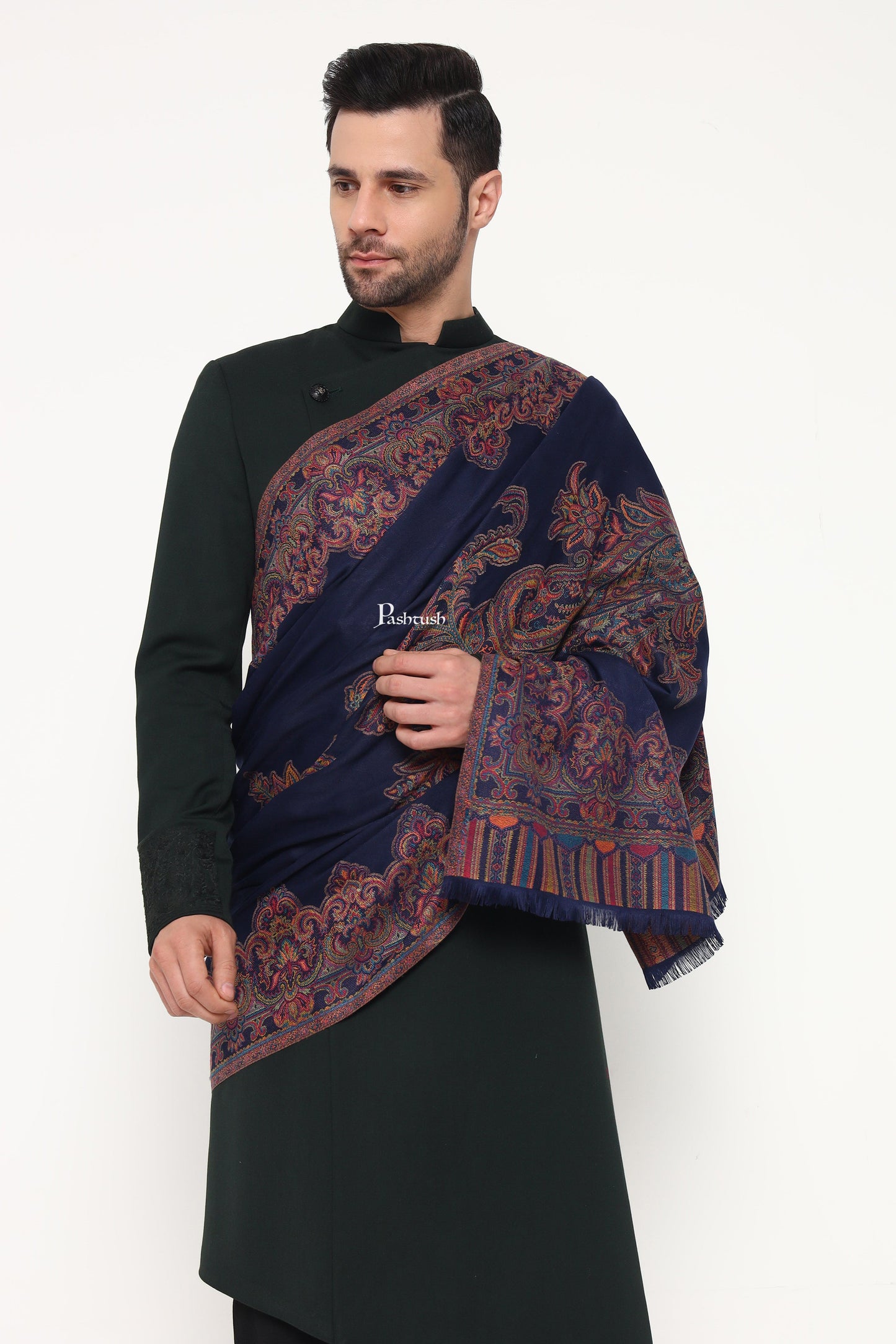 Pashtush India Mens Scarves Stoles and Mufflers Pashtush Mens Faux Pashmina Stole, Ambi Design, Blue