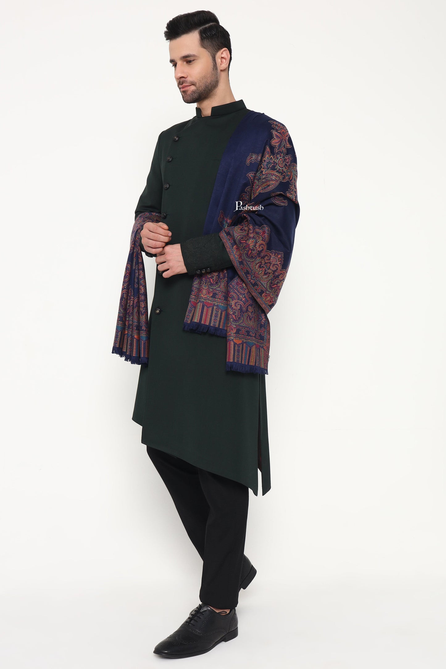 Pashtush India Mens Scarves Stoles and Mufflers Pashtush Mens Faux Pashmina Stole, Ambi Design, Blue