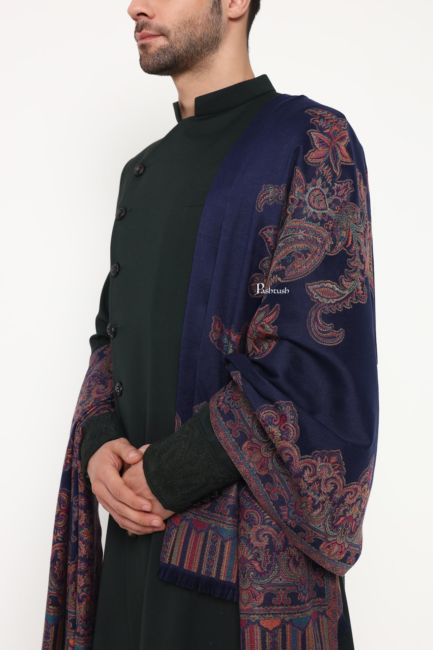 Pashtush India Mens Scarves Stoles and Mufflers Pashtush Mens Faux Pashmina Stole, Ambi Design, Blue