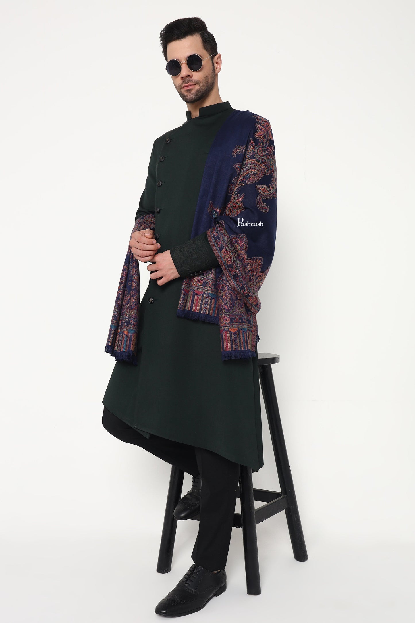Pashtush India Mens Scarves Stoles and Mufflers Pashtush Mens Faux Pashmina Stole, Ambi Design, Blue