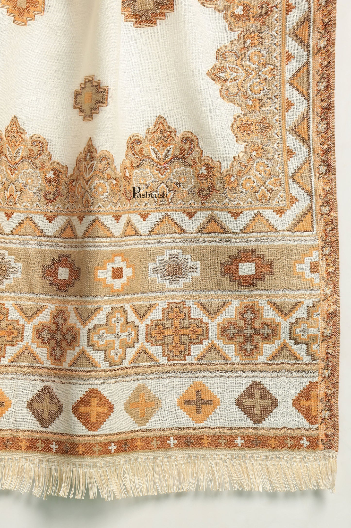 Pashtush India Mens Scarves Stoles and Mufflers Pashtush Mens Faux Pashmina Stole, Aztec Design Design, Ivory
