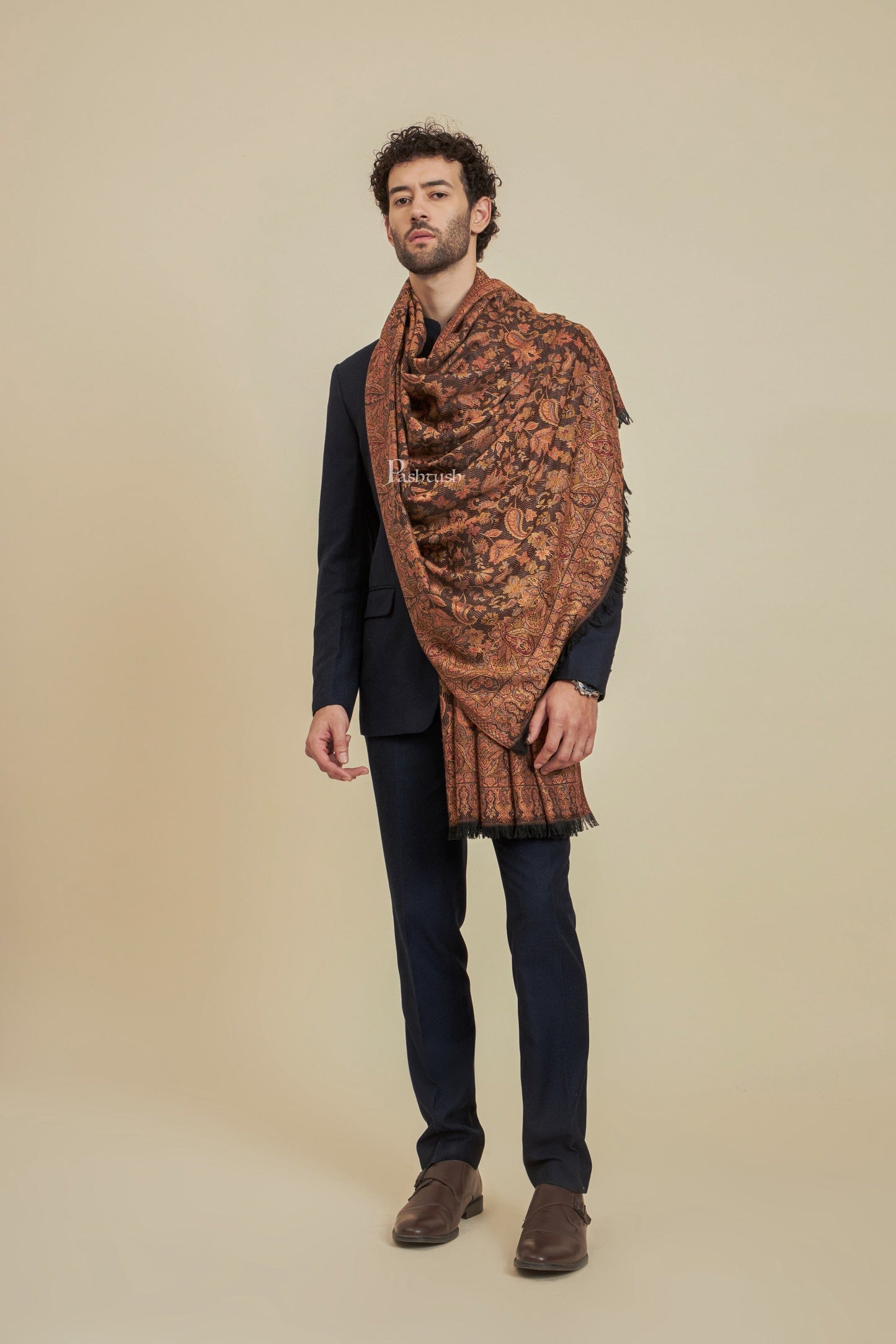 Pashtush India Mens Scarves Stoles and Mufflers Pashtush Mens Faux Pashmina Stole, Design, Black