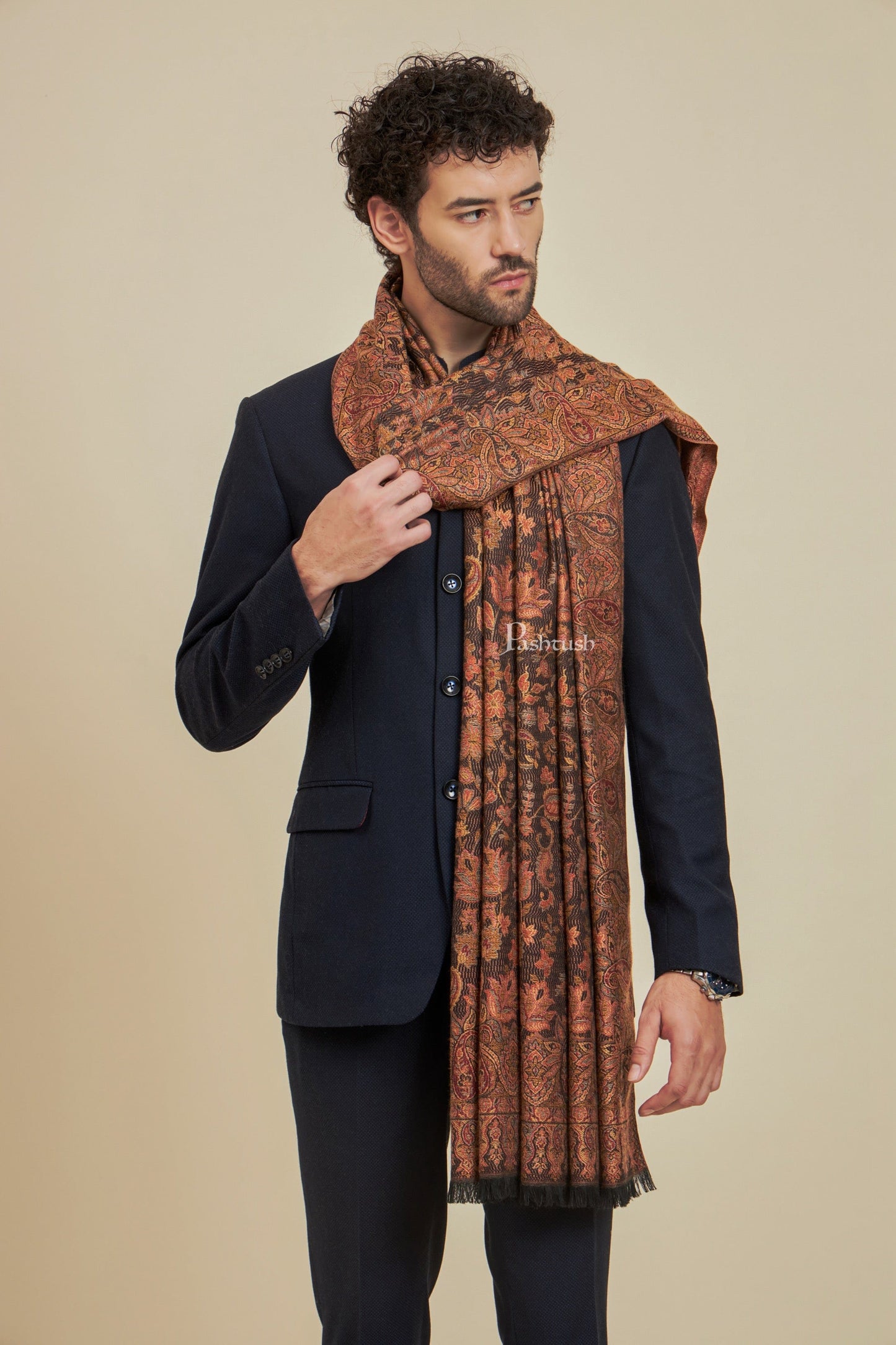 Pashtush India Mens Scarves Stoles and Mufflers Pashtush Mens Faux Pashmina Stole, Design, Black