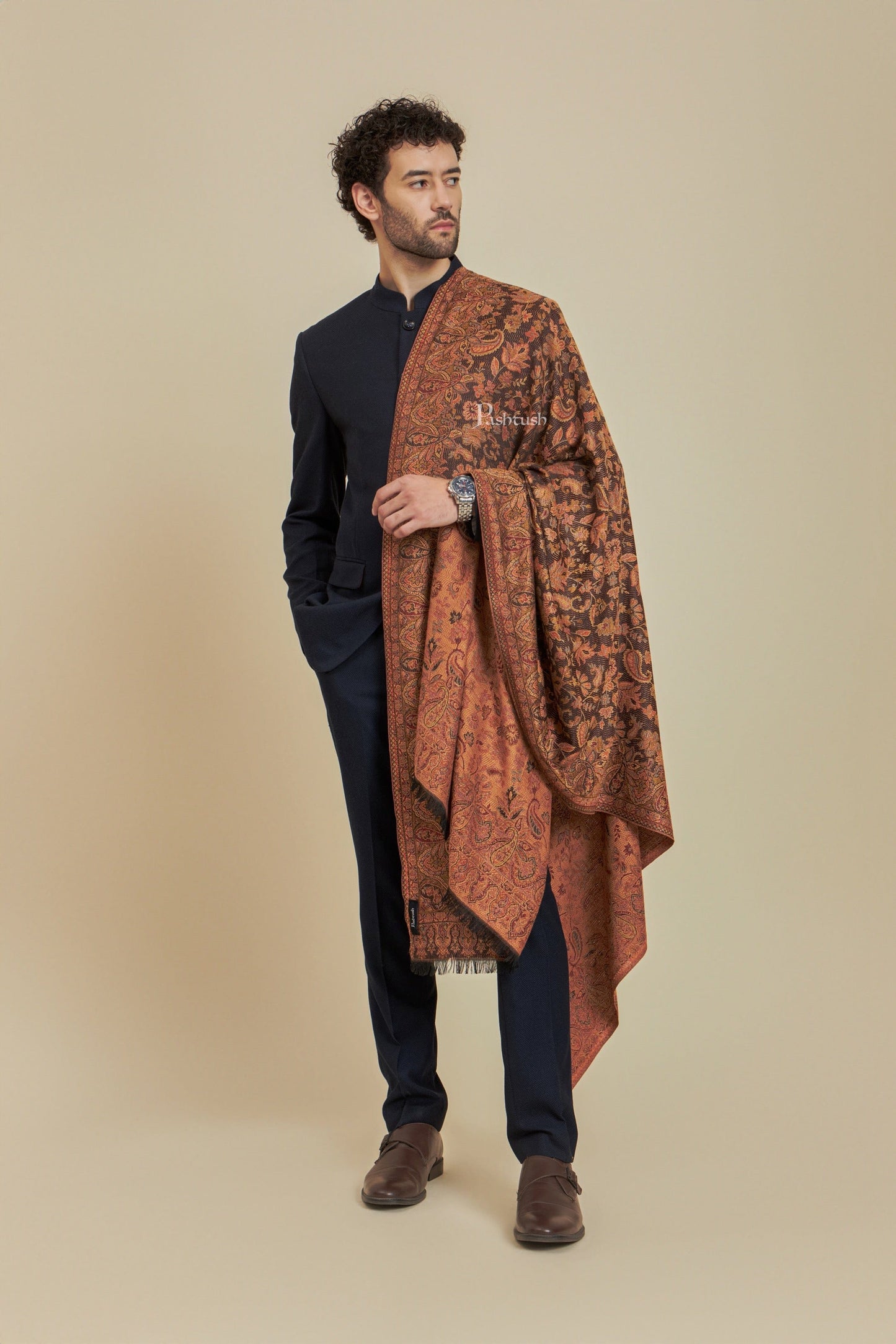 Pashtush India Mens Scarves Stoles and Mufflers Pashtush Mens Faux Pashmina Stole, Design, Black