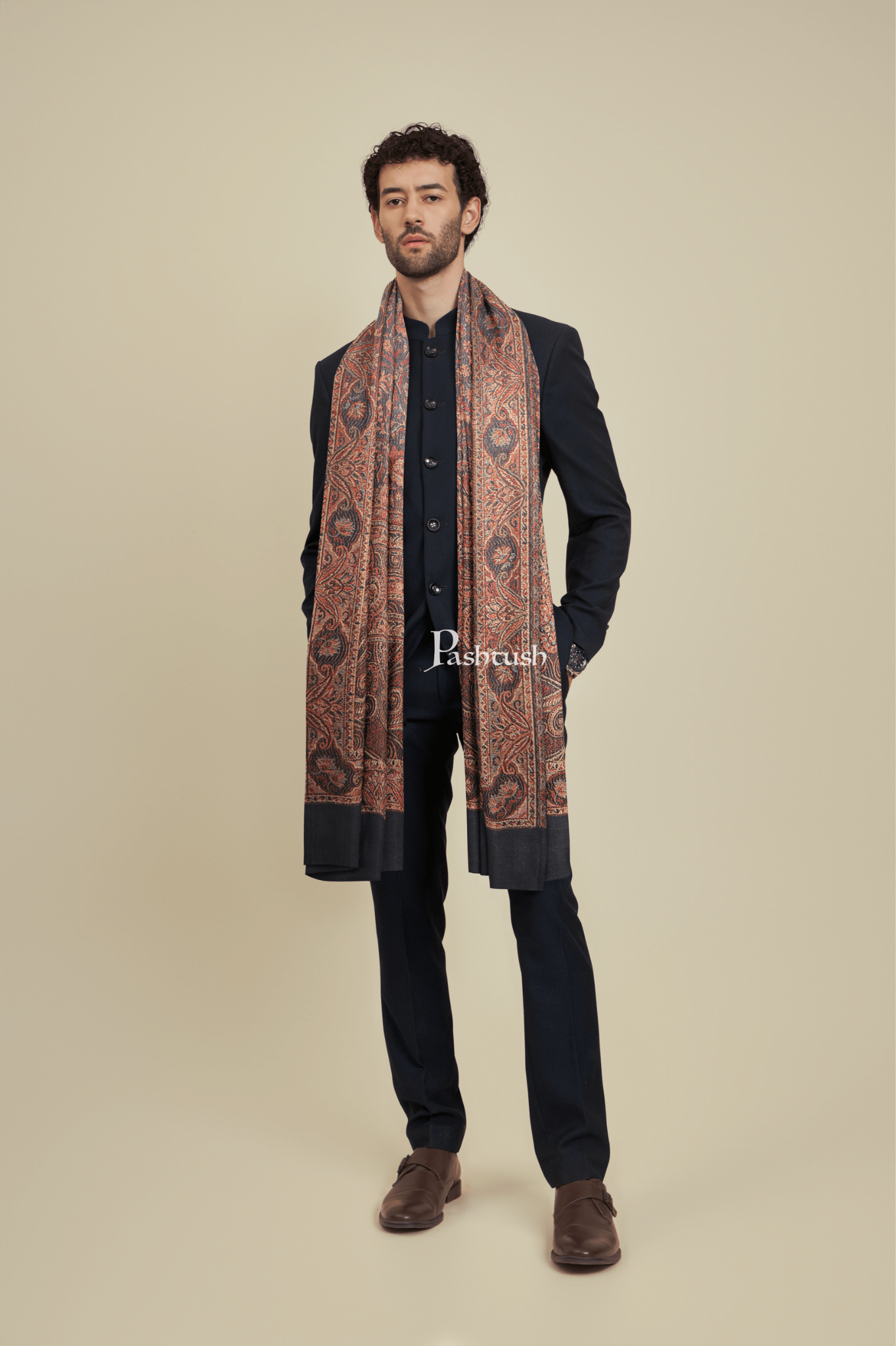 Pashtush India Womens Stoles and Scarves Scarf Pashtush Mens Faux Pashmina Stole, Design, Black