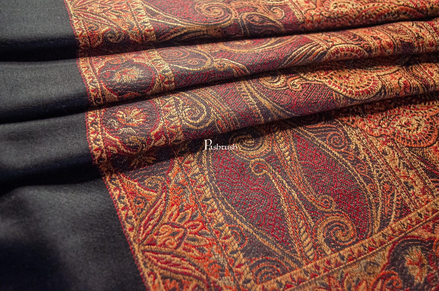 Pashtush India Mens Stoles and Scarves Scarf Pashtush Mens Faux Pashmina Stole, Design, Black