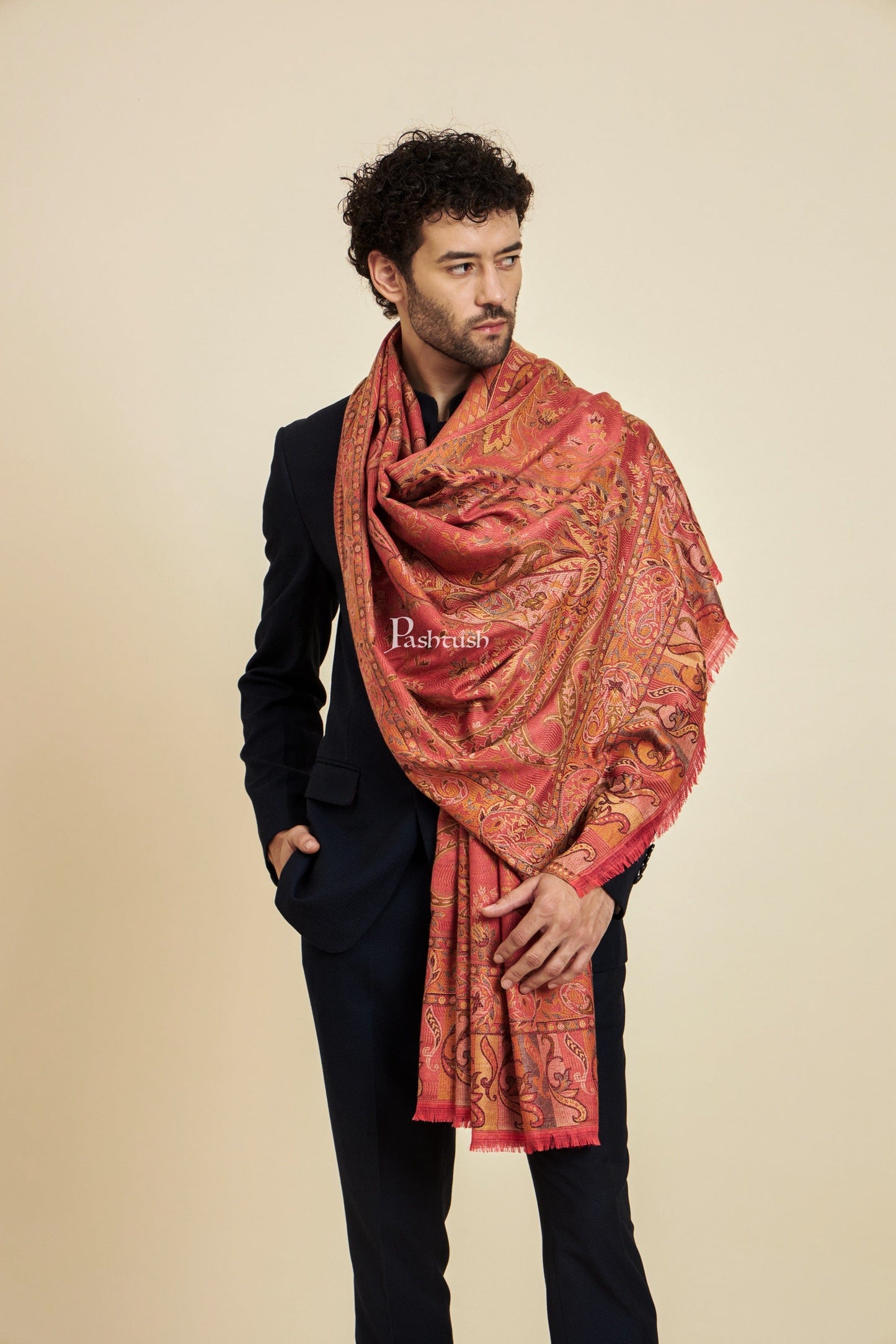 Pashtush India Mens Scarves Stoles and Mufflers Pashtush Mens Faux Pashmina Stole, Design, Rose