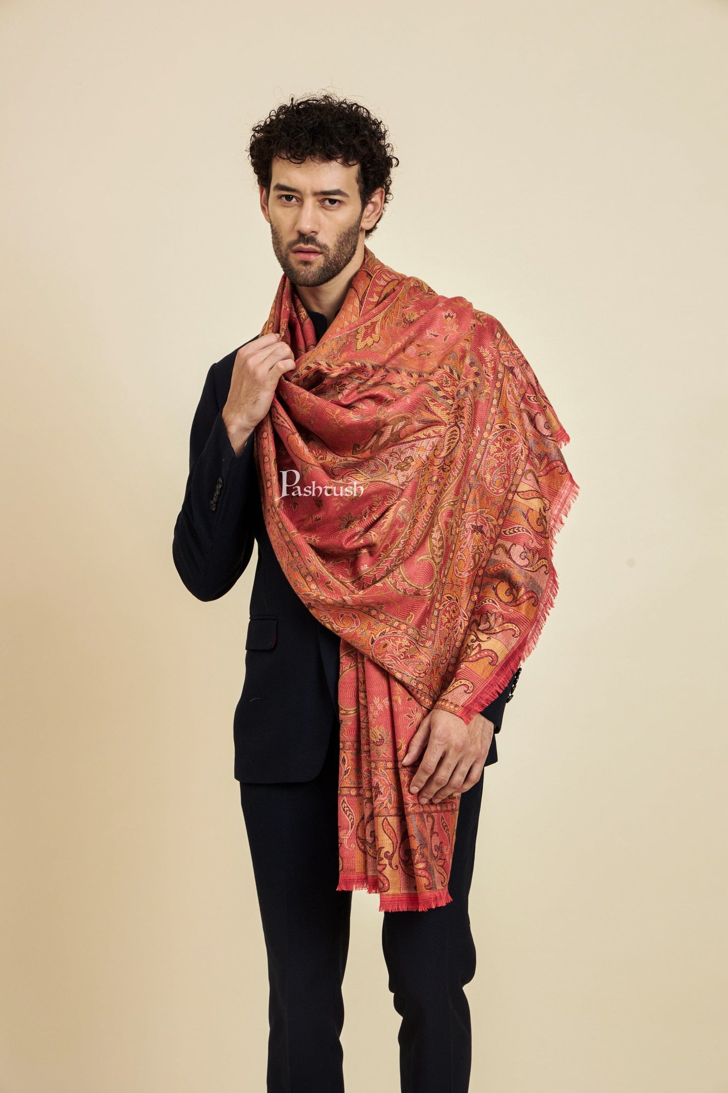Pashtush India Mens Scarves Stoles and Mufflers Pashtush Mens Faux Pashmina Stole, Design, Rose