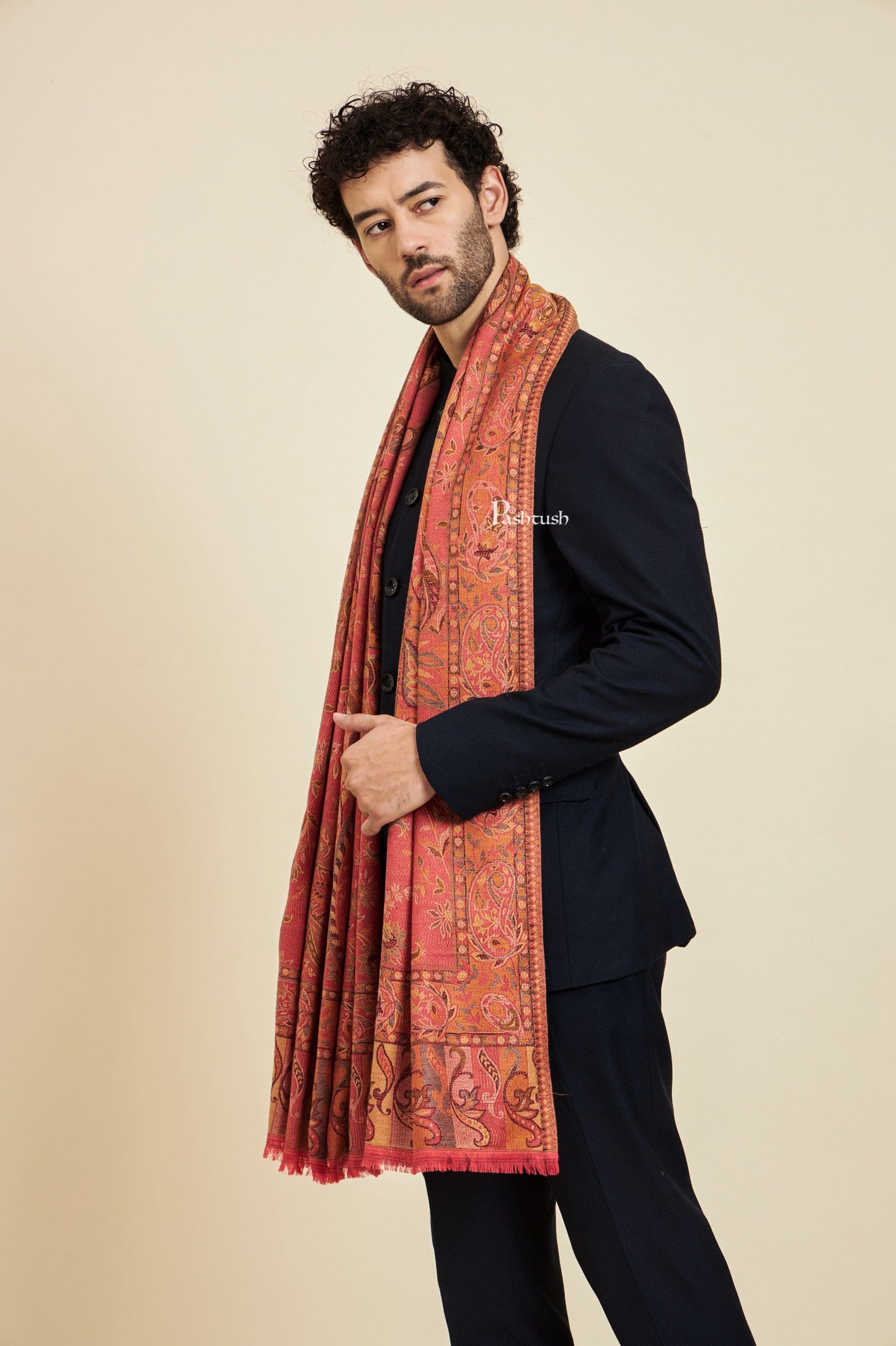 Pashtush India Mens Scarves Stoles and Mufflers Pashtush Mens Faux Pashmina Stole, Design, Rose