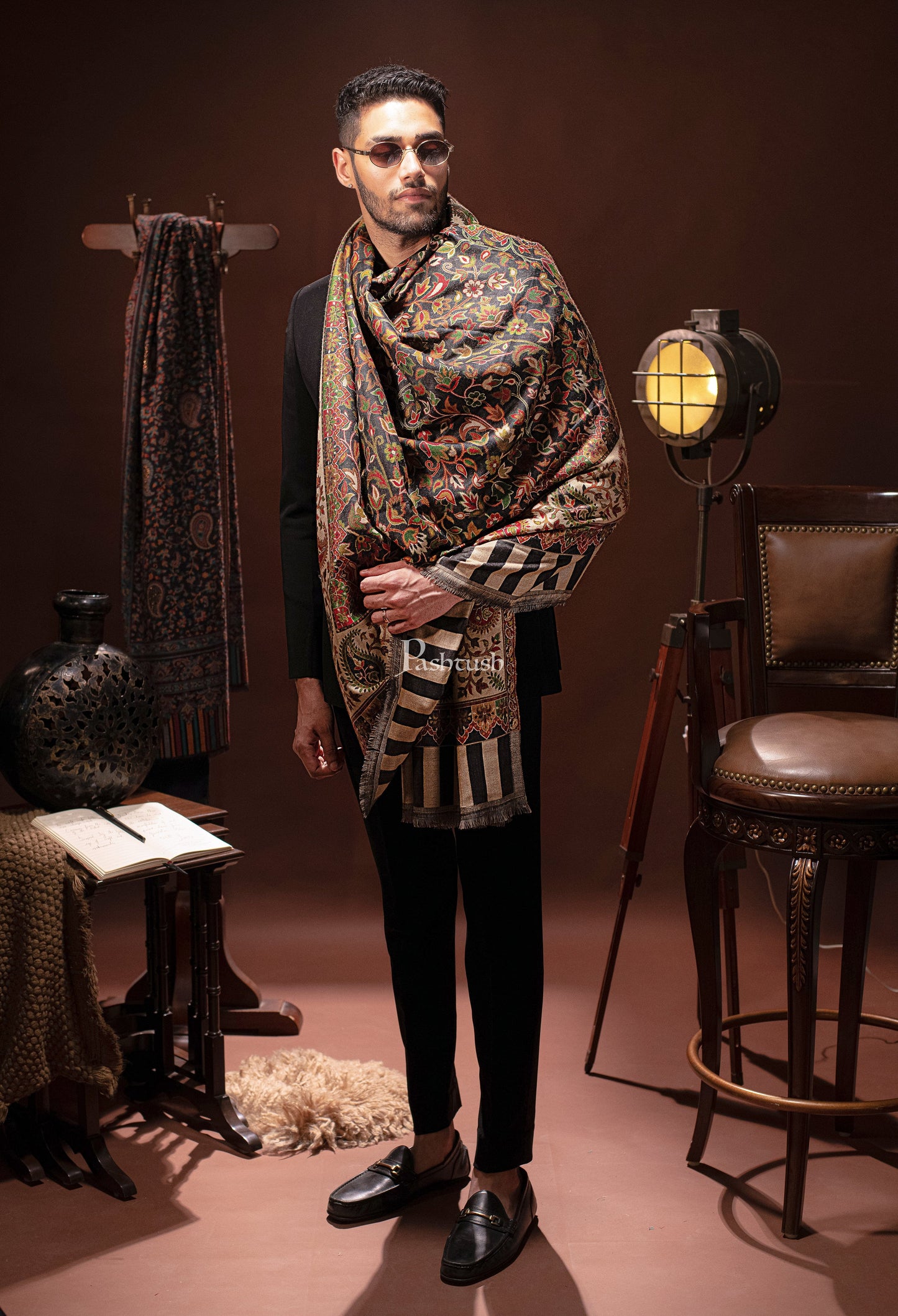 Pashtush India Mens Scarves Stoles and Mufflers Pashtush mens Faux Pashmina stole, Ethnic design, Beige