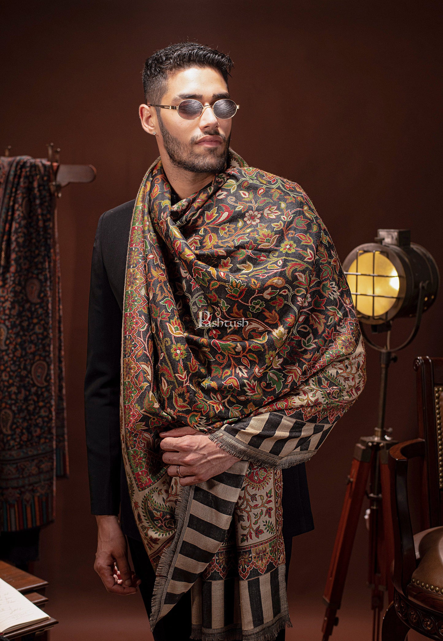 Pashtush India Mens Scarves Stoles and Mufflers Pashtush mens Faux Pashmina stole, Ethnic design, Beige