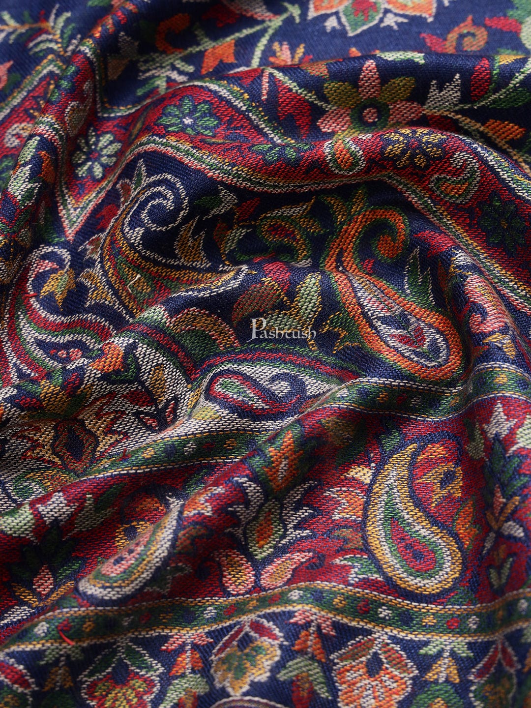 Pashtush India Mens Scarves Stoles and Mufflers Pashtush mens faux pashmina stole, ethnic weave design, Navy Blue