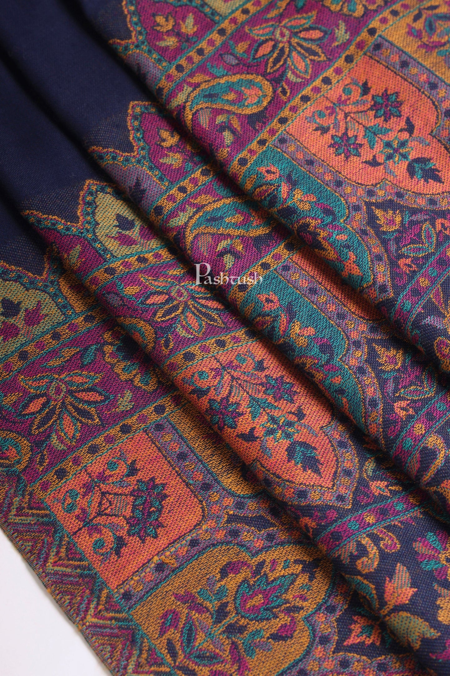 Pashtush India Mens Scarves Stoles and Mufflers Pashtush Mens Faux Pashmina Stole, Jamawar Design, Blue