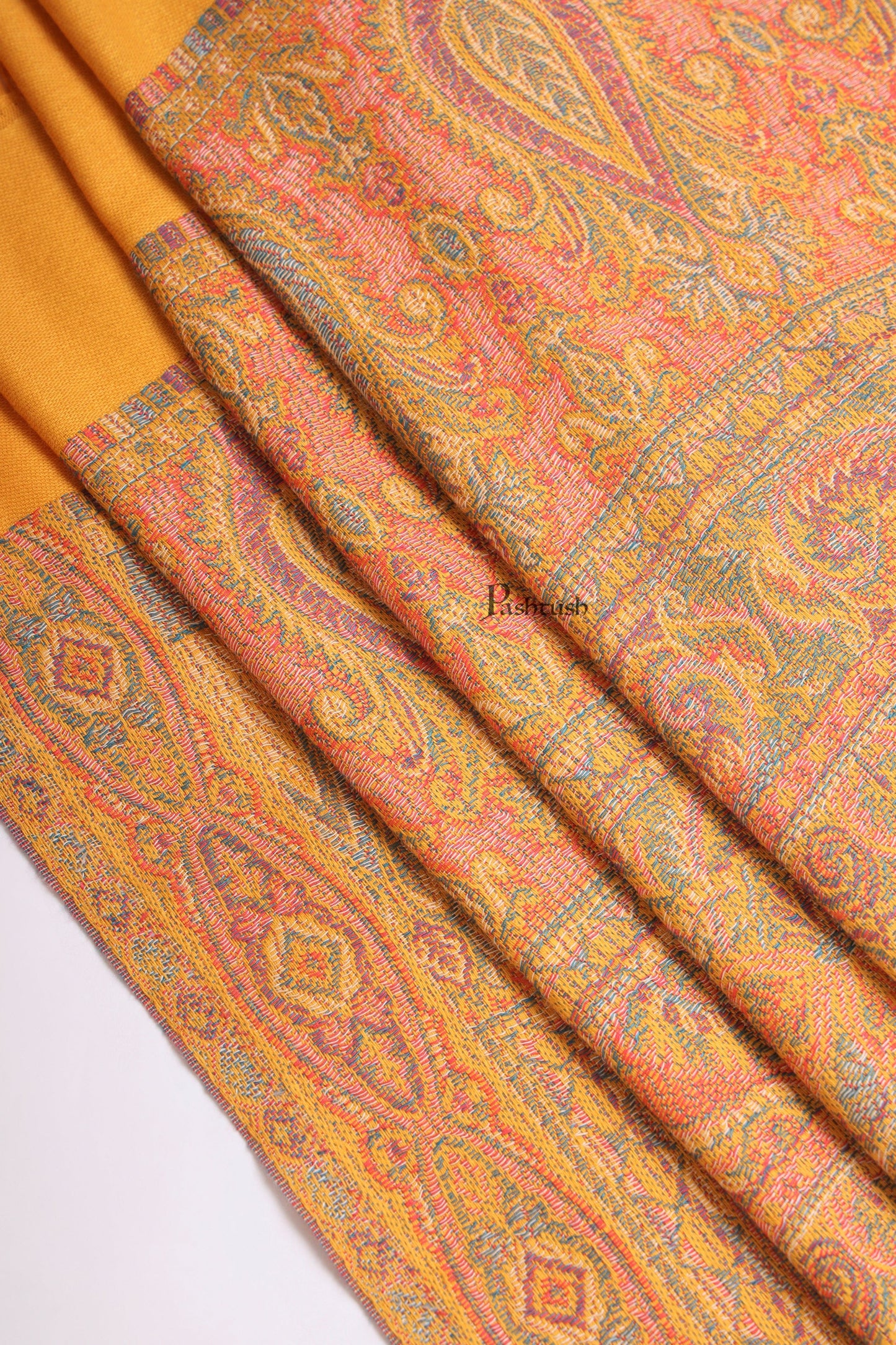 Pashtush India Mens Scarves Stoles and Mufflers Pashtush Mens Faux Pashmina Stole, Jamawar Design, Mustard