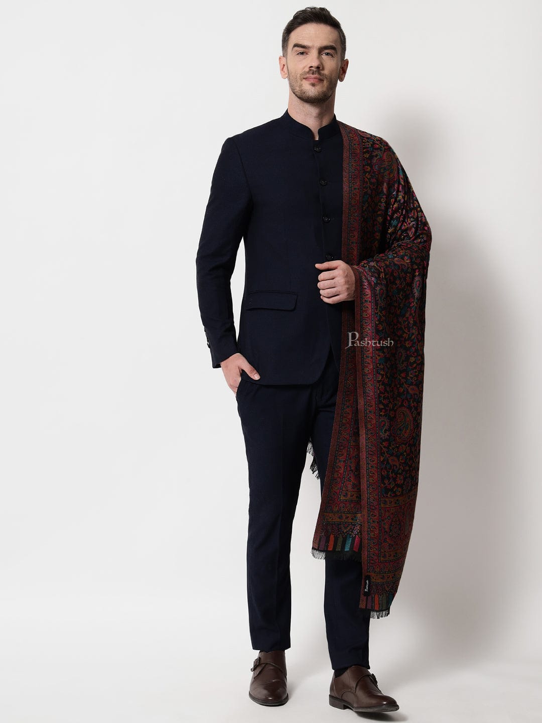 Pashtush India Mens Shawls Gents Shawl Pashtush mens faux pashmina stole, kaani design, Multicolour