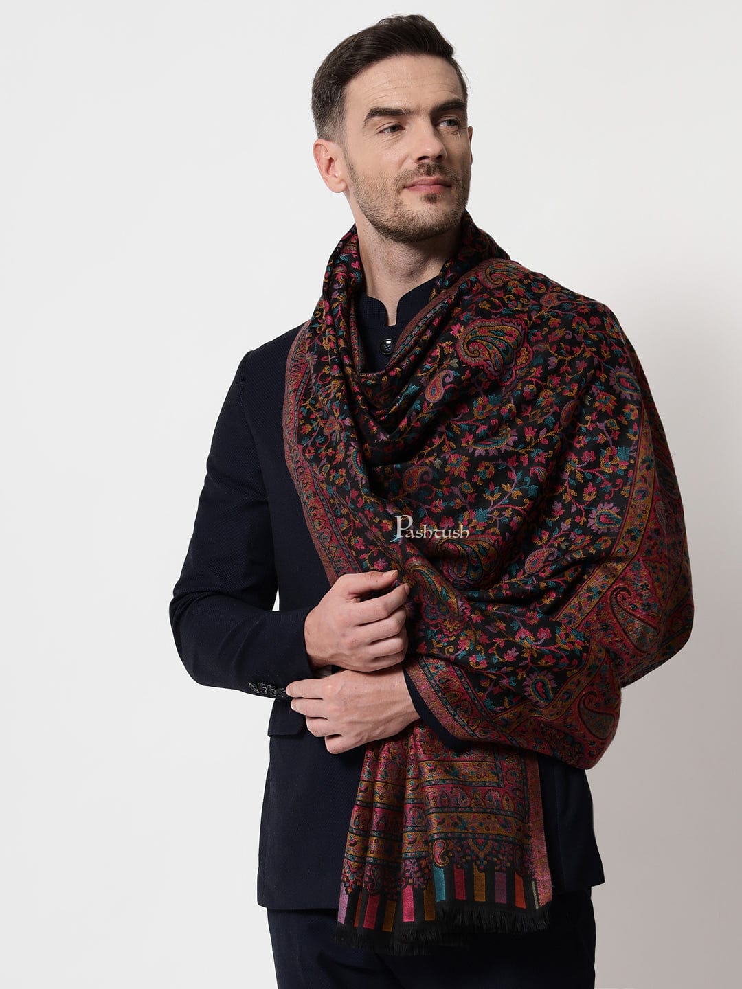 Pashtush India Mens Shawls Gents Shawl Pashtush mens faux pashmina stole, kaani design, Multicolour