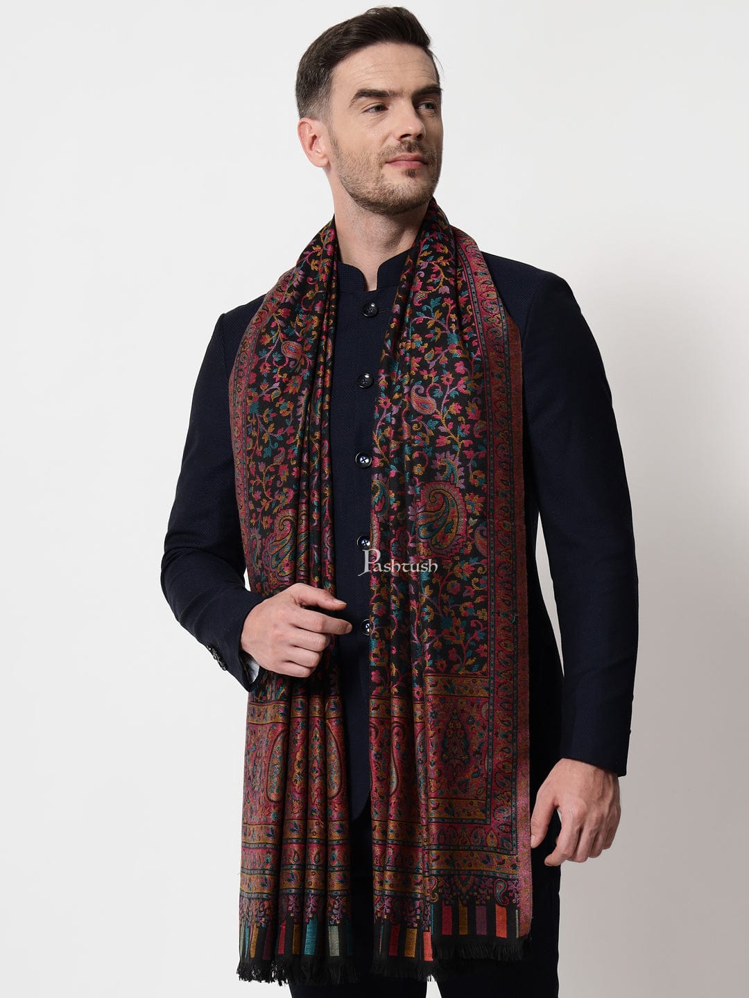 Pashtush India Mens Shawls Gents Shawl Pashtush mens faux pashmina stole, kaani design, Multicolour