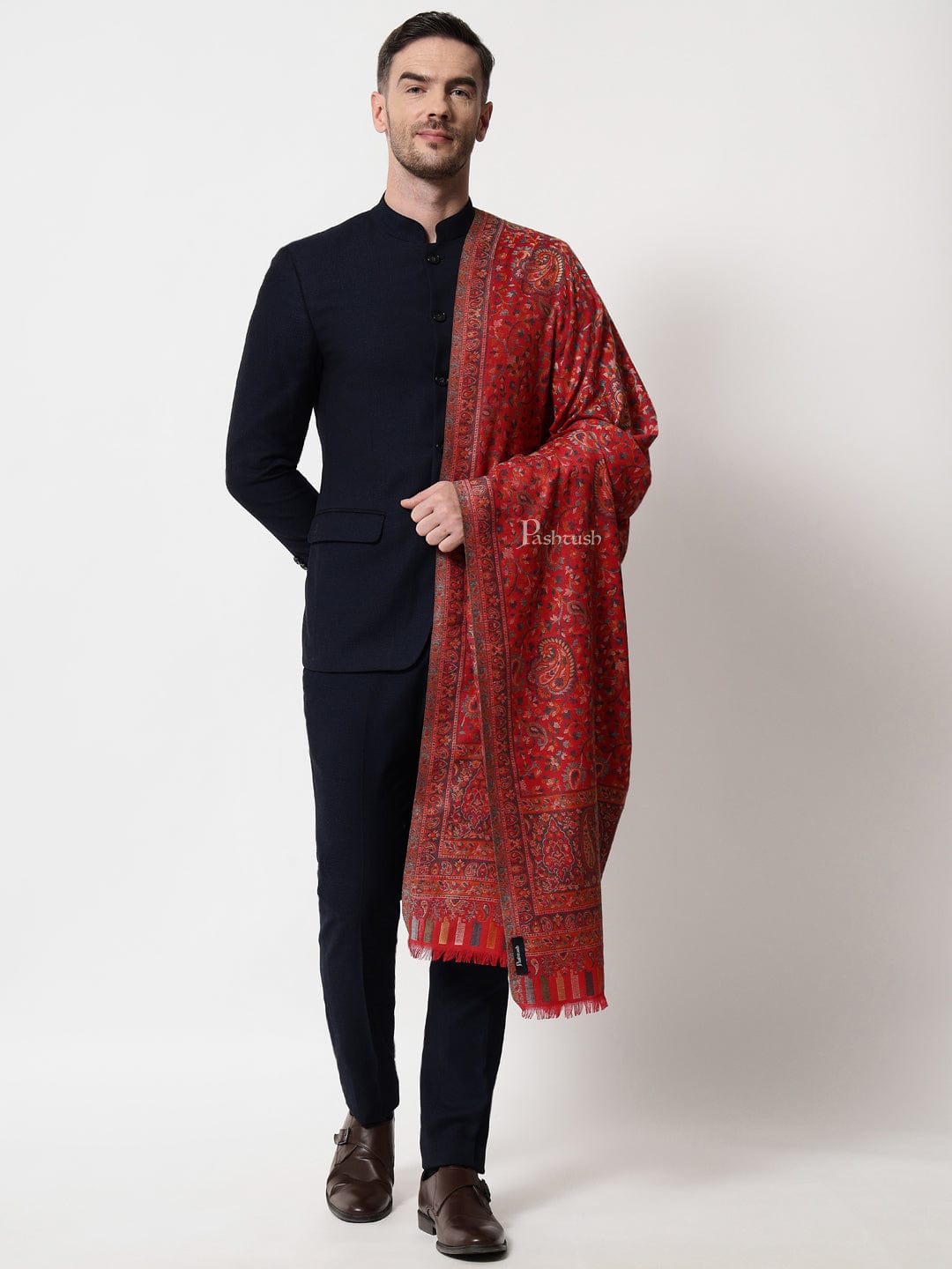 Pashtush India Mens Scarves Stoles and Mufflers Pashtush mens Faux Pashmina stole, Kaani palla design, Maroon