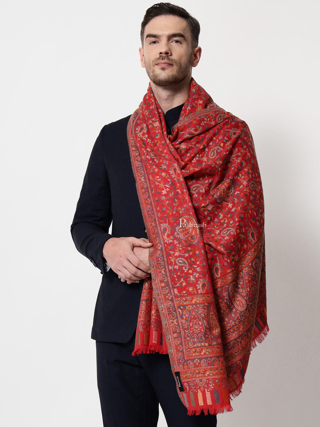 Pashtush India Mens Scarves Stoles and Mufflers Pashtush mens Faux Pashmina stole, Kaani palla design, Maroon