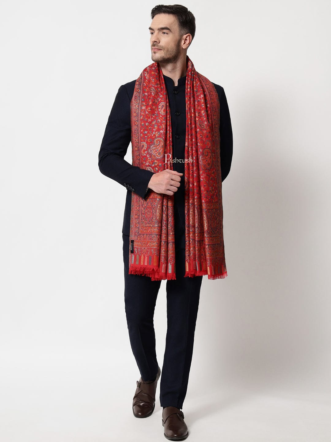 Pashtush India Mens Scarves Stoles and Mufflers Pashtush mens Faux Pashmina stole, Kaani palla design, Maroon