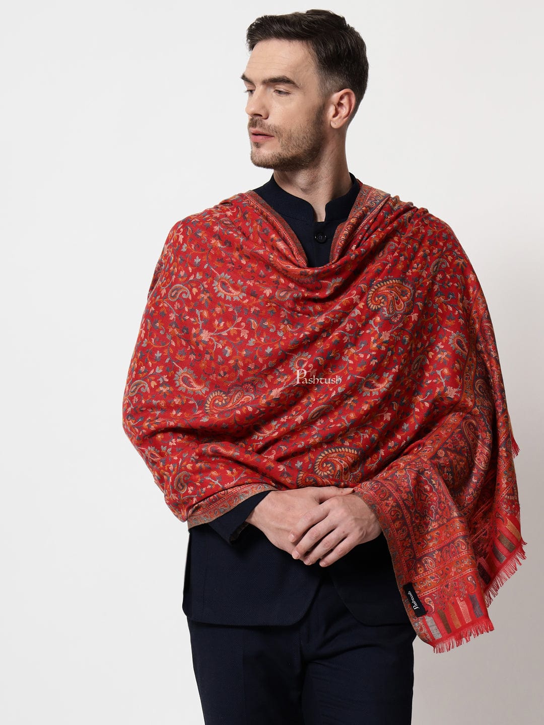 Pashtush India Mens Scarves Stoles and Mufflers Pashtush mens Faux Pashmina stole, Kaani palla design, Maroon