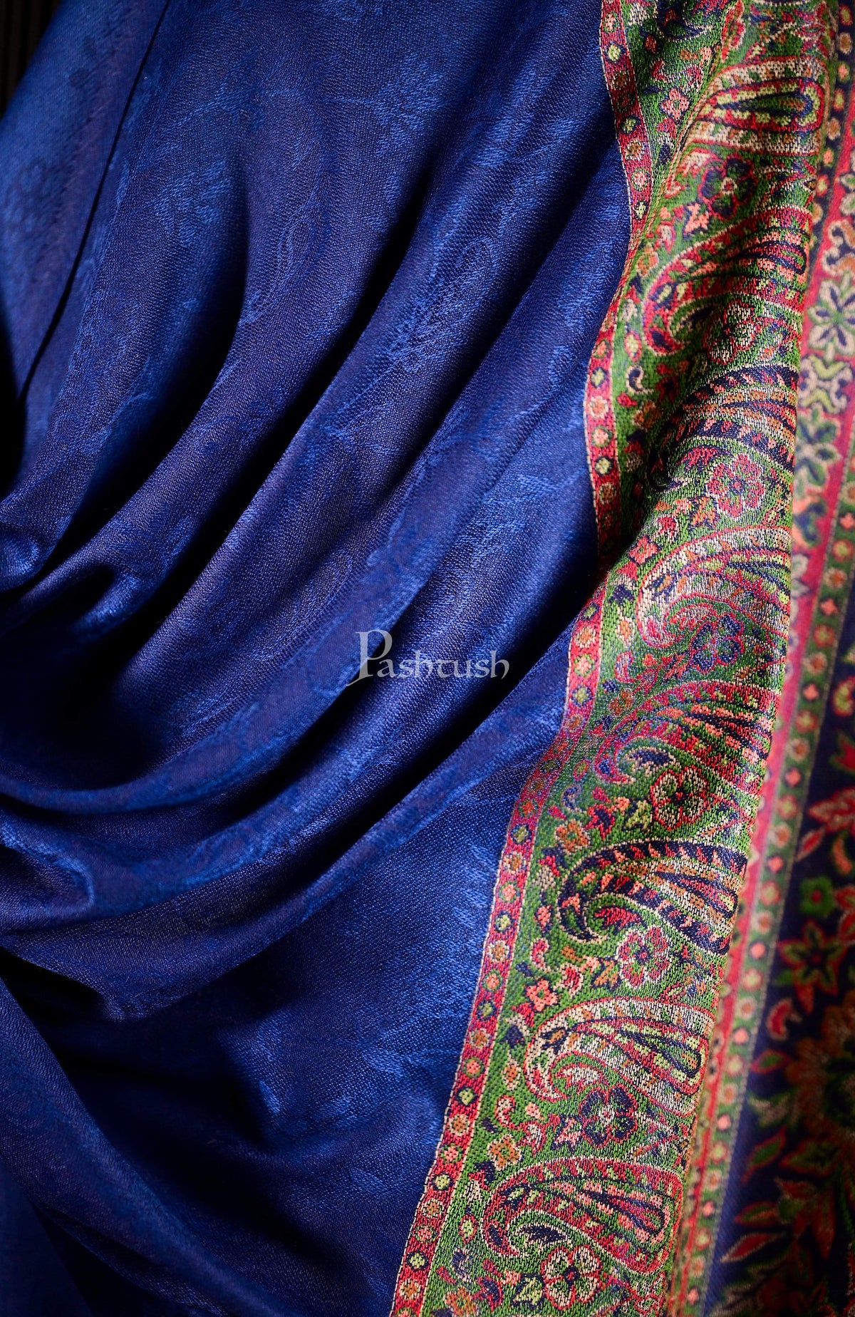 Pashtush India 70x200 Pashtush Mens Fine Bamboo Jacquard Scarf, Reversible, Navy Blue
