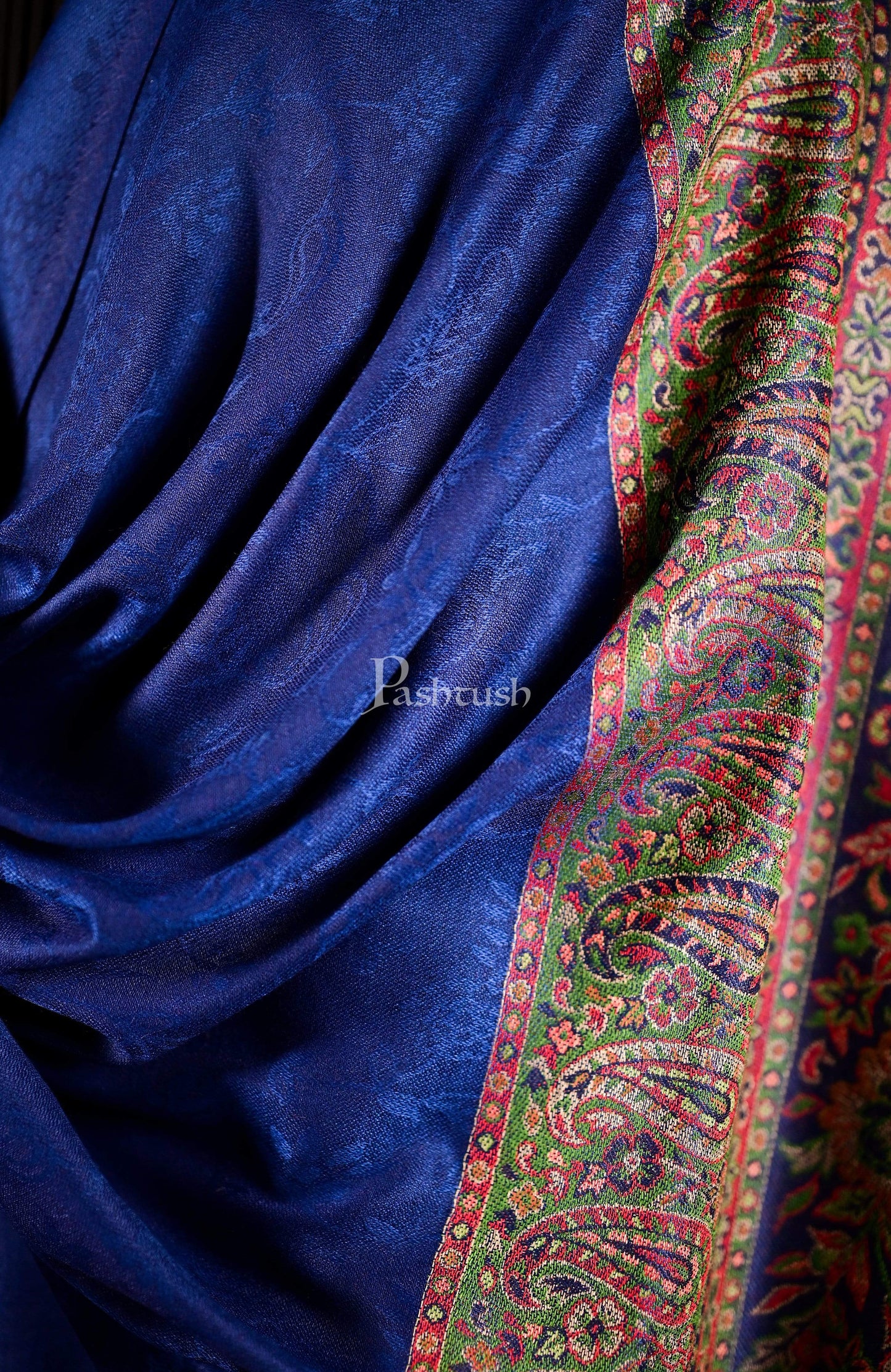 Pashtush India 70x200 Pashtush Mens Fine Bamboo Jacquard Scarf, Reversible, Navy Blue