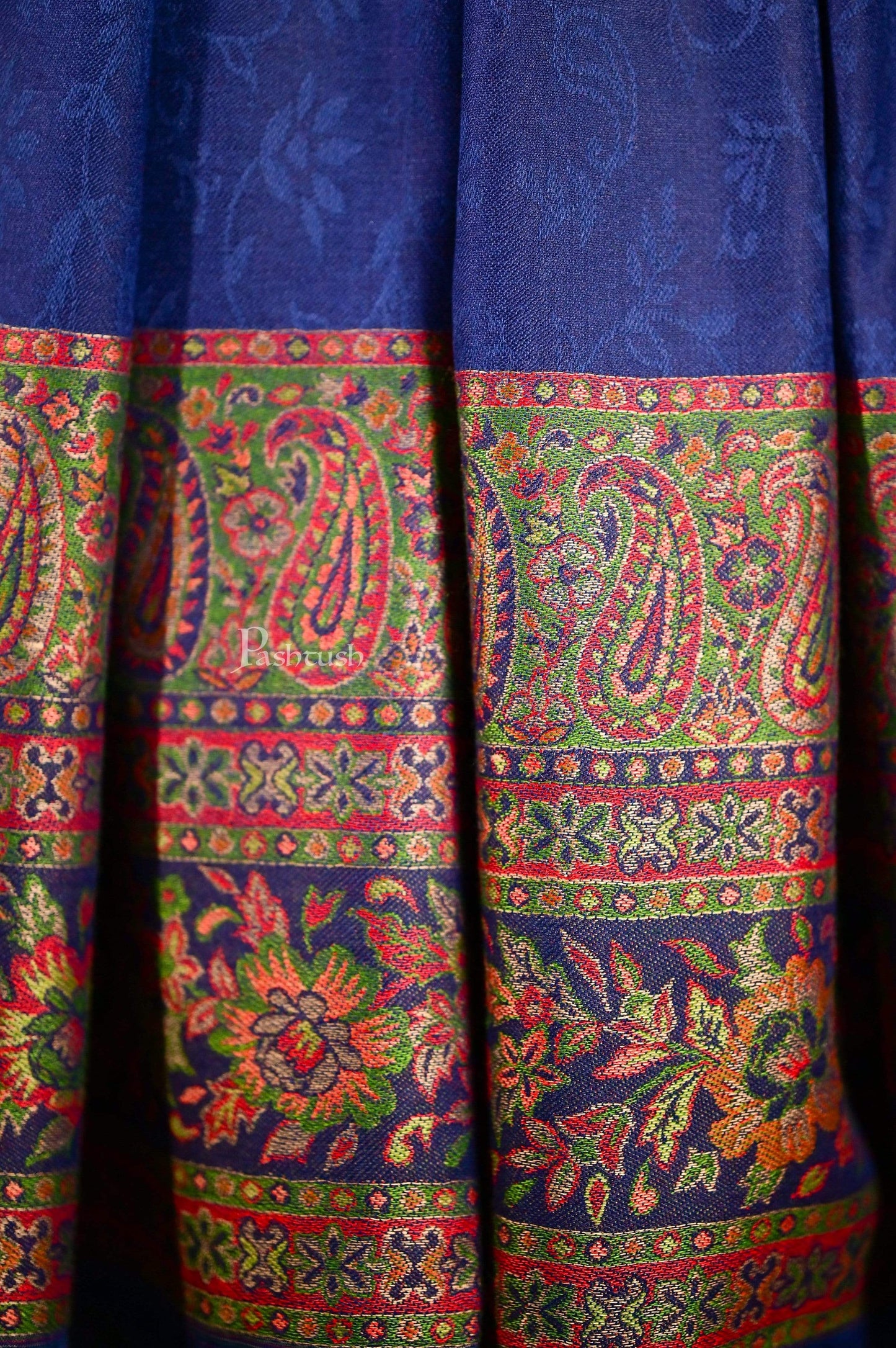 Pashtush India 70x200 Pashtush Mens Fine Bamboo Jacquard Scarf, Reversible, Navy Blue