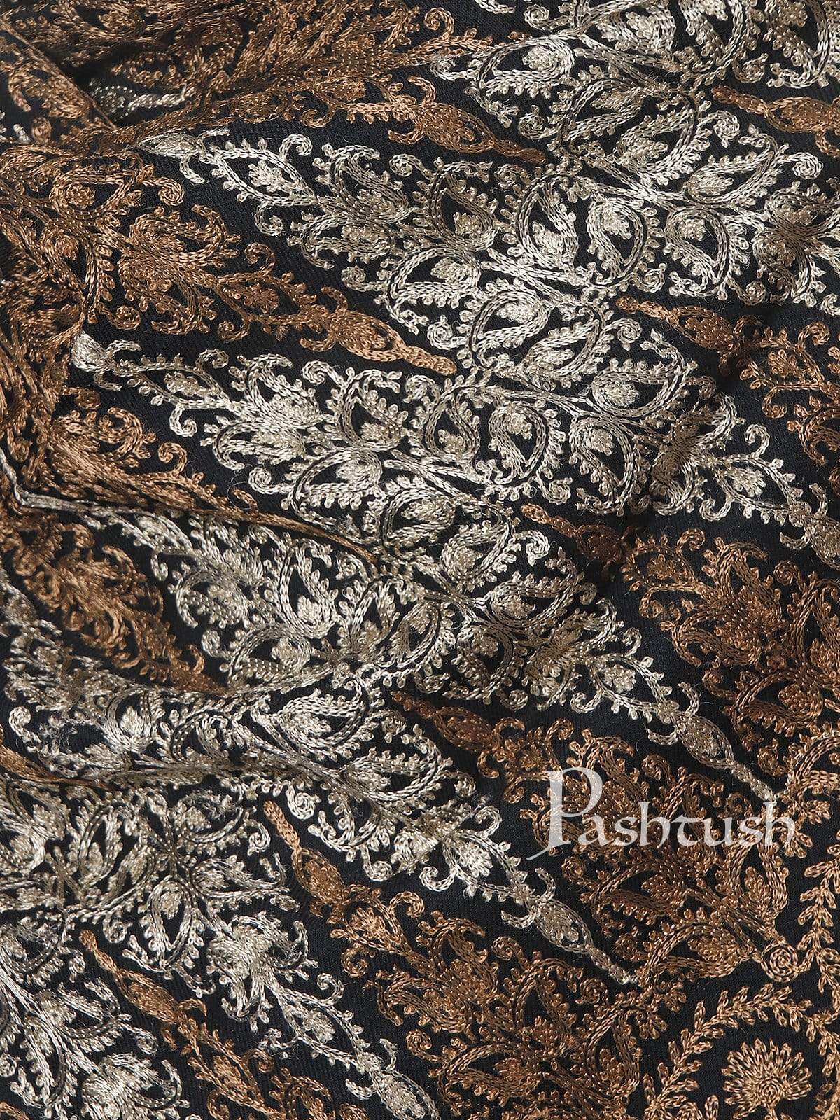 Pashtush India 70x200 Pashtush Mens Fine Kashmiri Embroidery Stole, Black