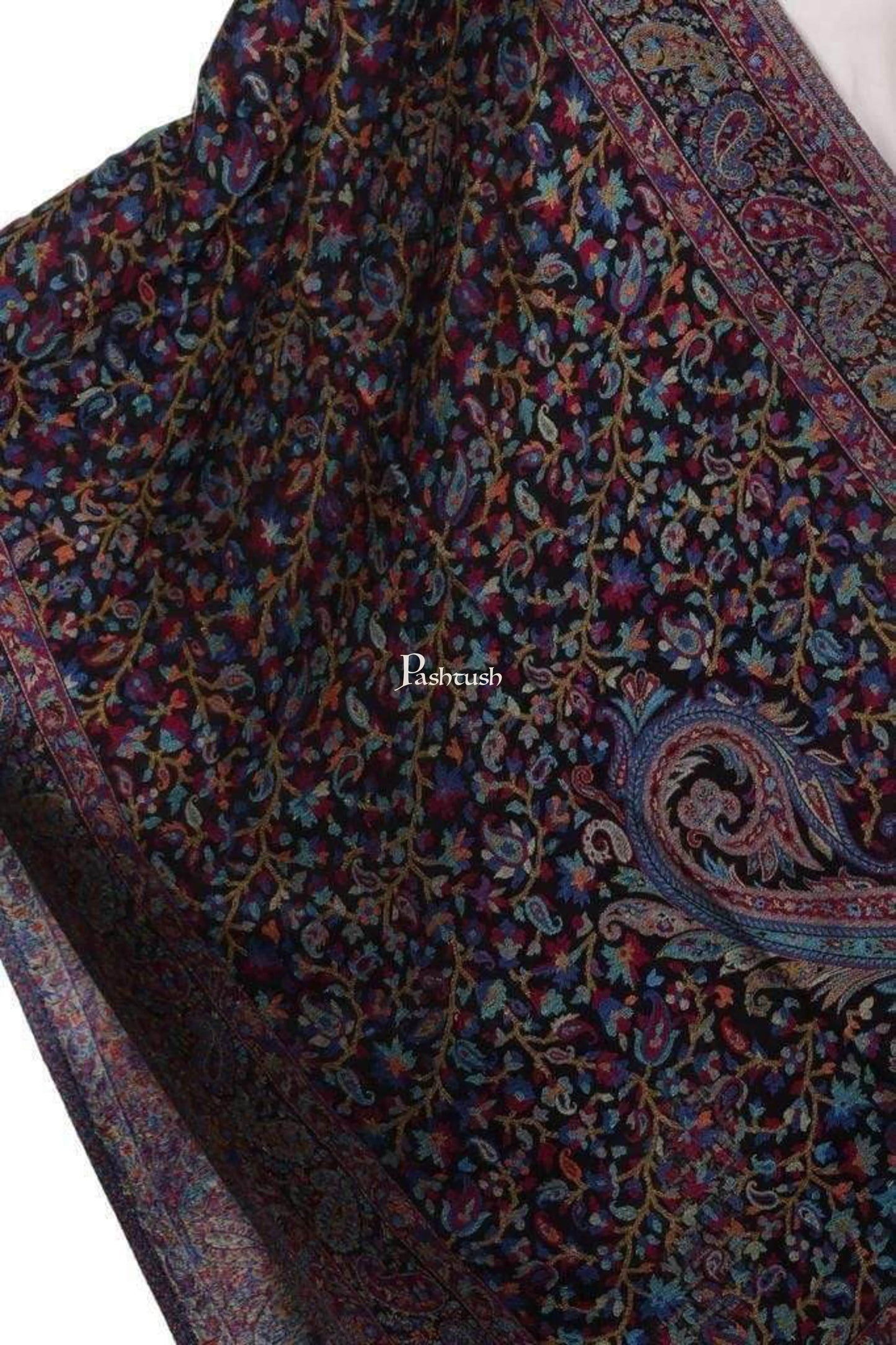 Pashtush India Mens Scarves Stoles and Mufflers Pashtush Mens Fine Soft Ethnic Stole Black