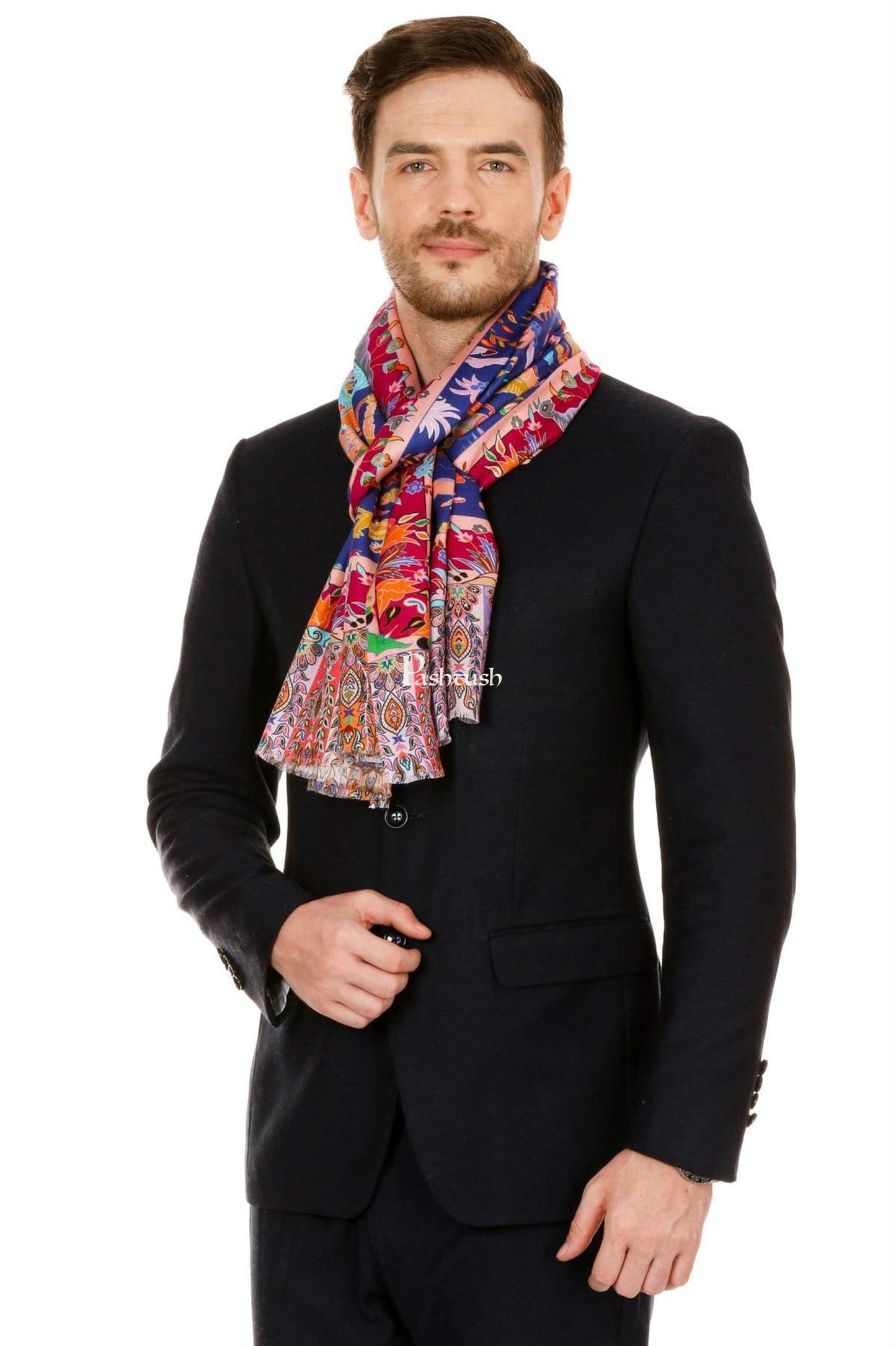 Pashtush India Mens Scarves Stoles and Mufflers Pashtush Mens Fine Soft Ethnic Stole - Blue