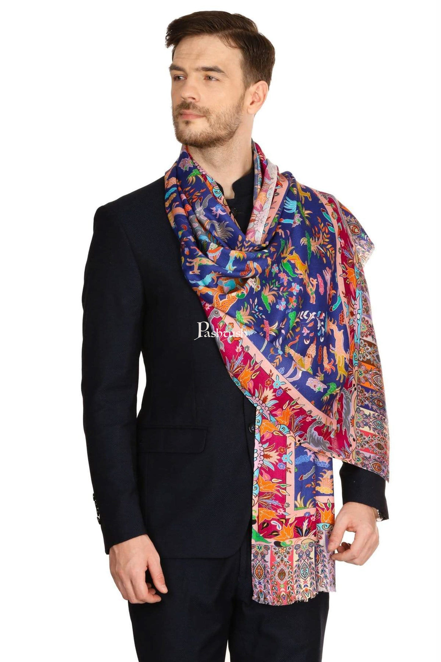 Pashtush India Mens Scarves Stoles and Mufflers Pashtush Mens Fine Soft Ethnic Stole - Blue