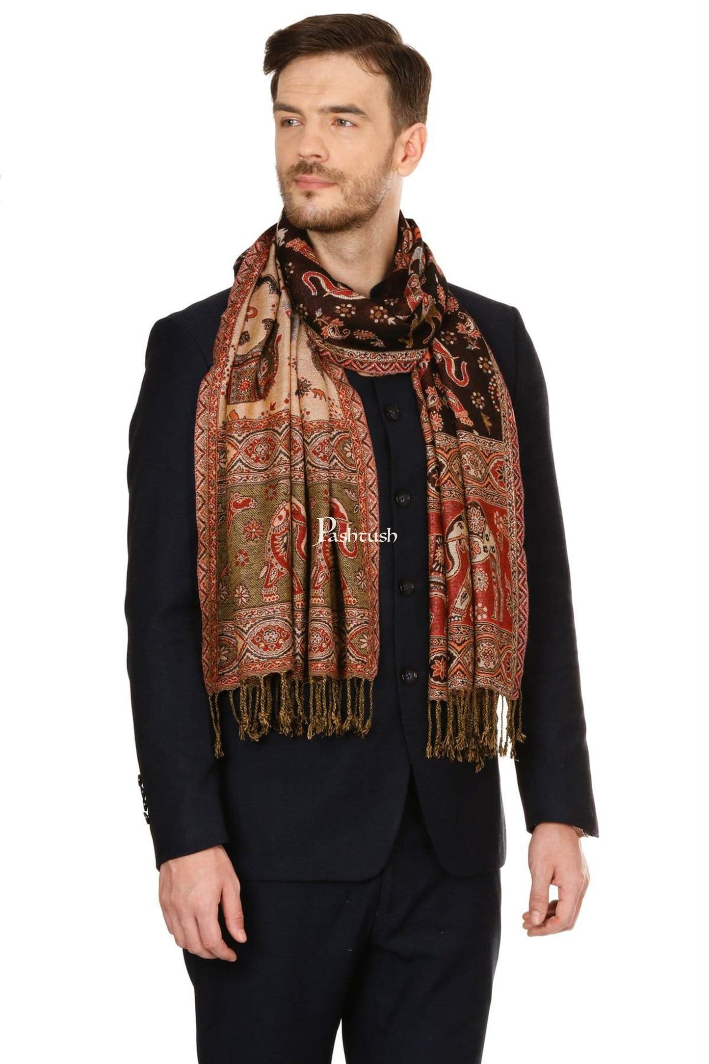Pashtush India Mens Scarves Stoles and Mufflers Pashtush Mens Fine Soft Ethnic Stole - Brown