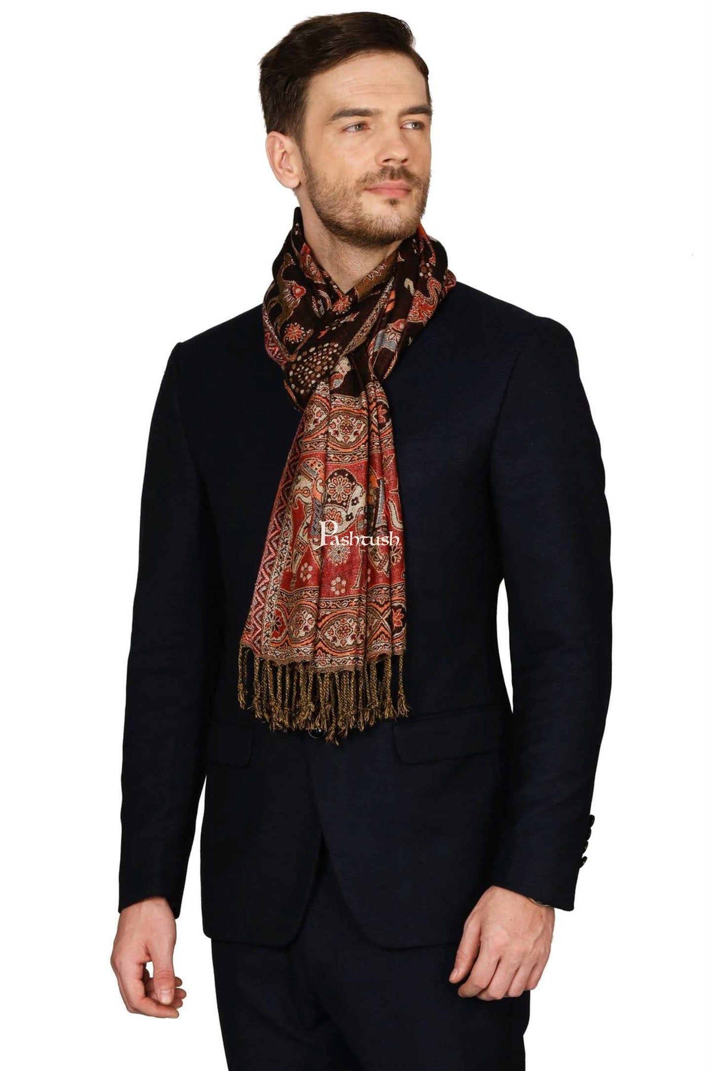 Pashtush India Mens Scarves Stoles and Mufflers Pashtush Mens Fine Soft Ethnic Stole - Brown